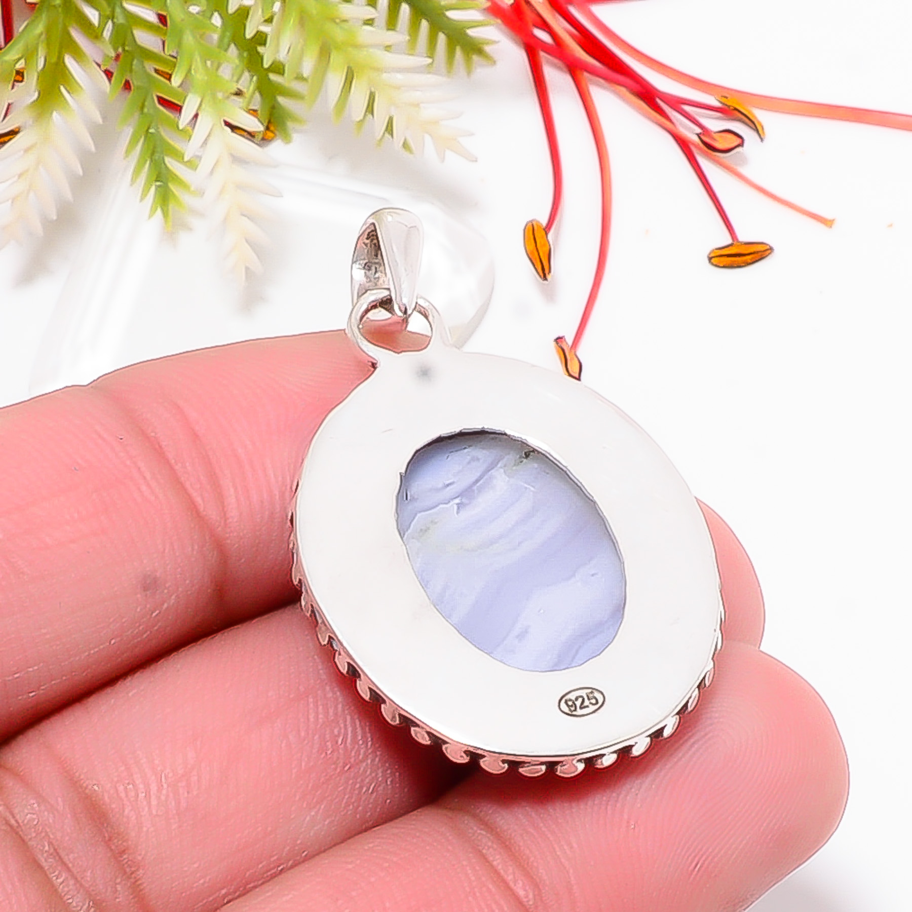 Blue Lace Agate - Namibia 925 Solid Sterling Silver Pendant