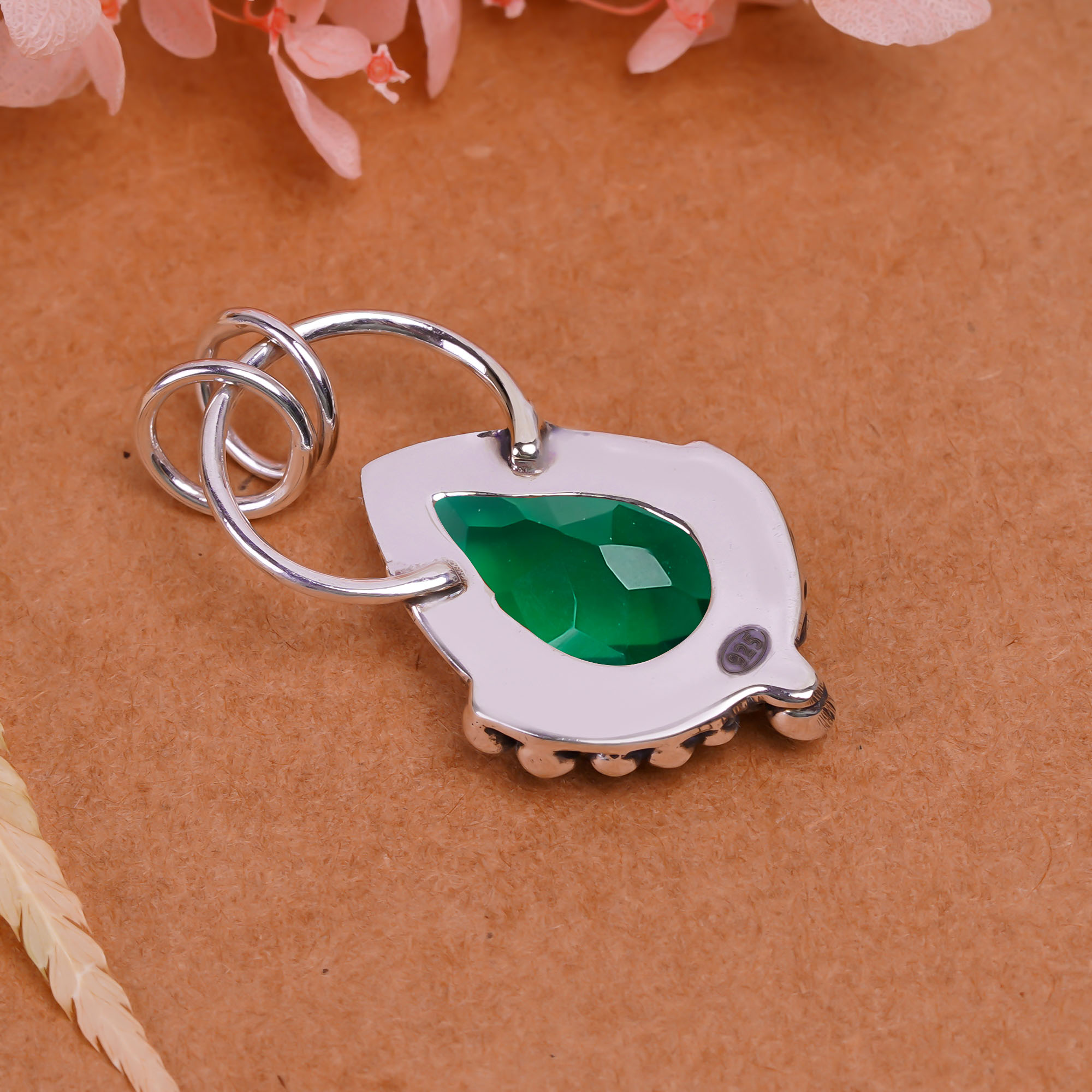 Chrome Diopside - Simulated 925 Solid Sterling Silver Pendant