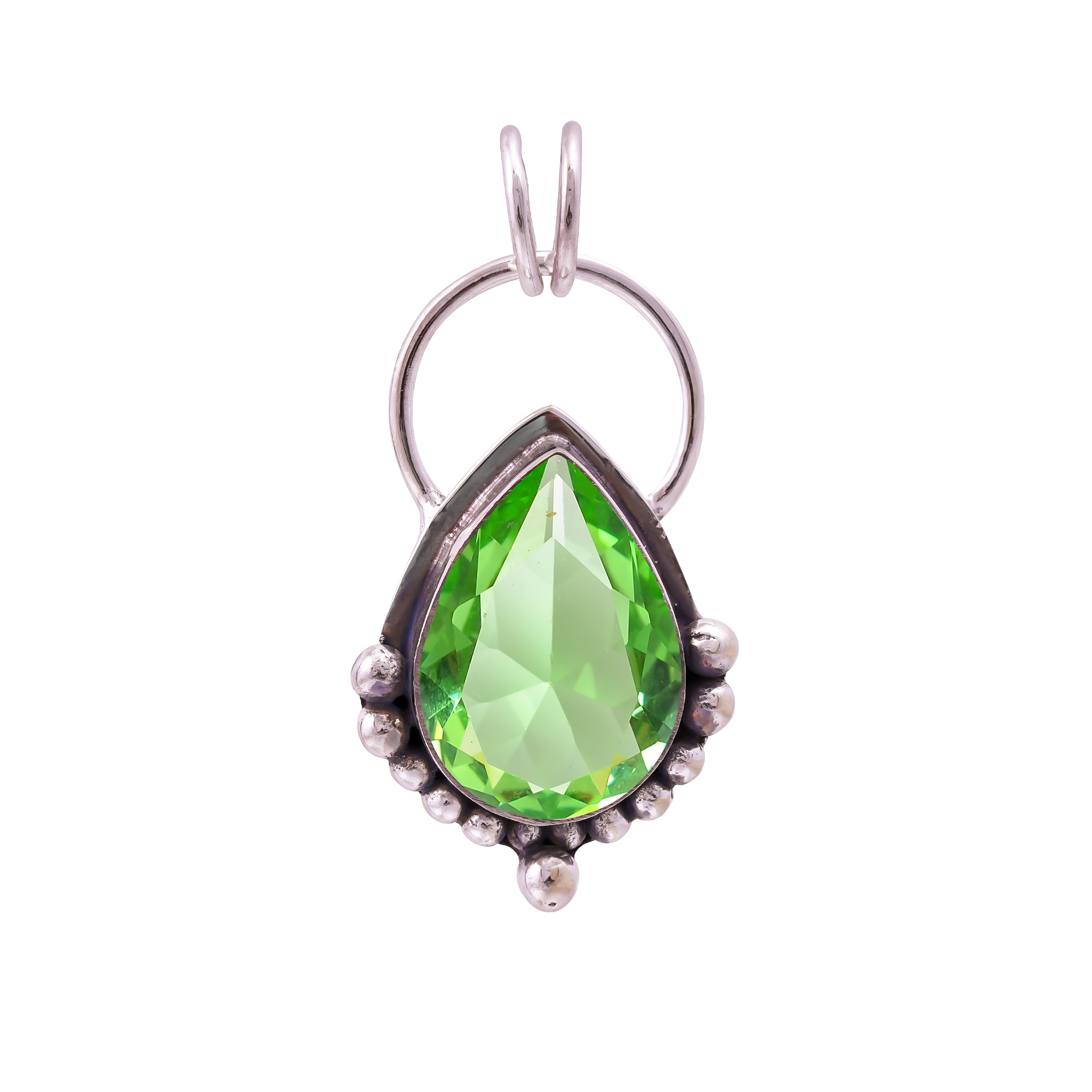 Green Amethyst - Simulated 925 Solid Sterling Silver Pendant
