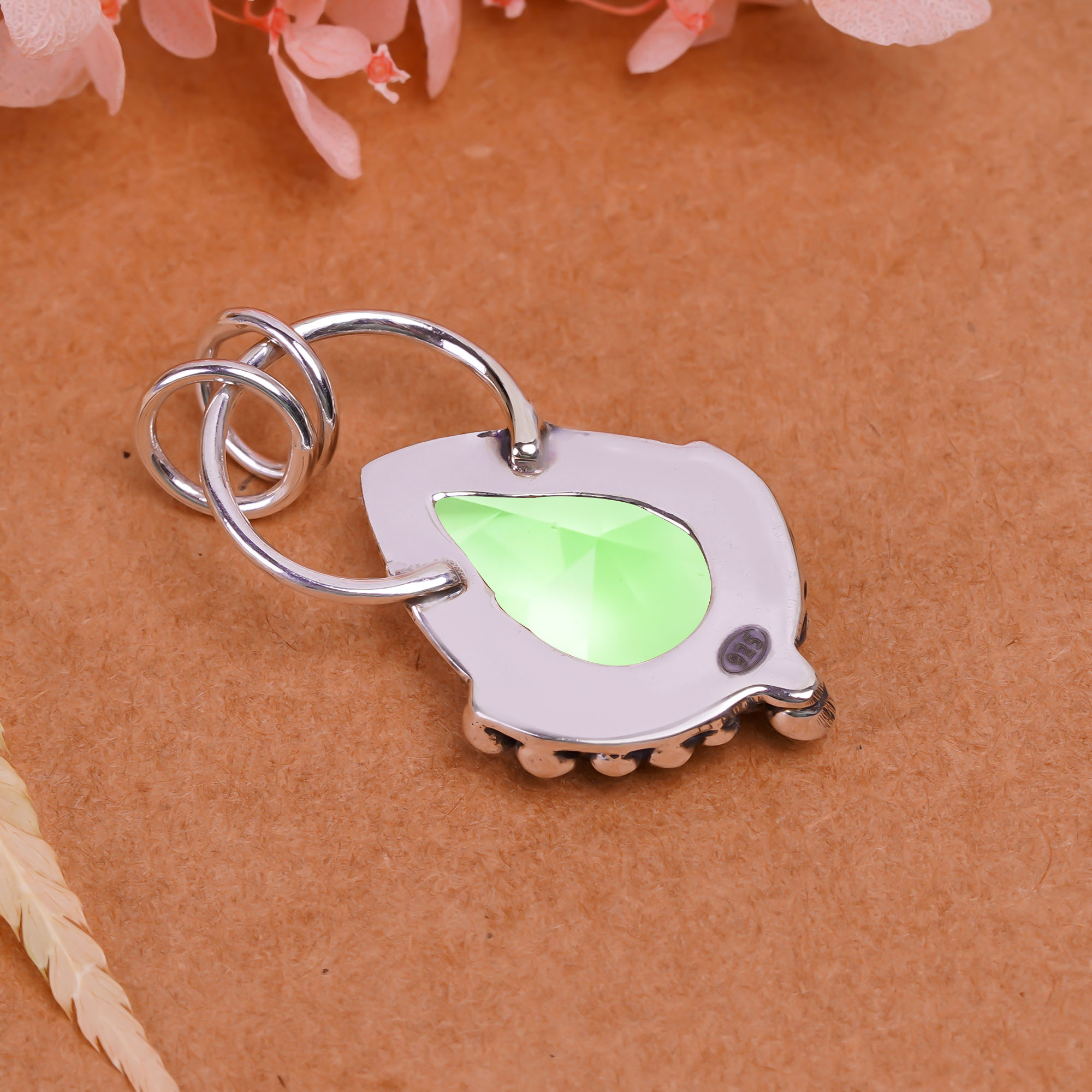 Green Amethyst - Simulated 925 Solid Sterling Silver Pendant