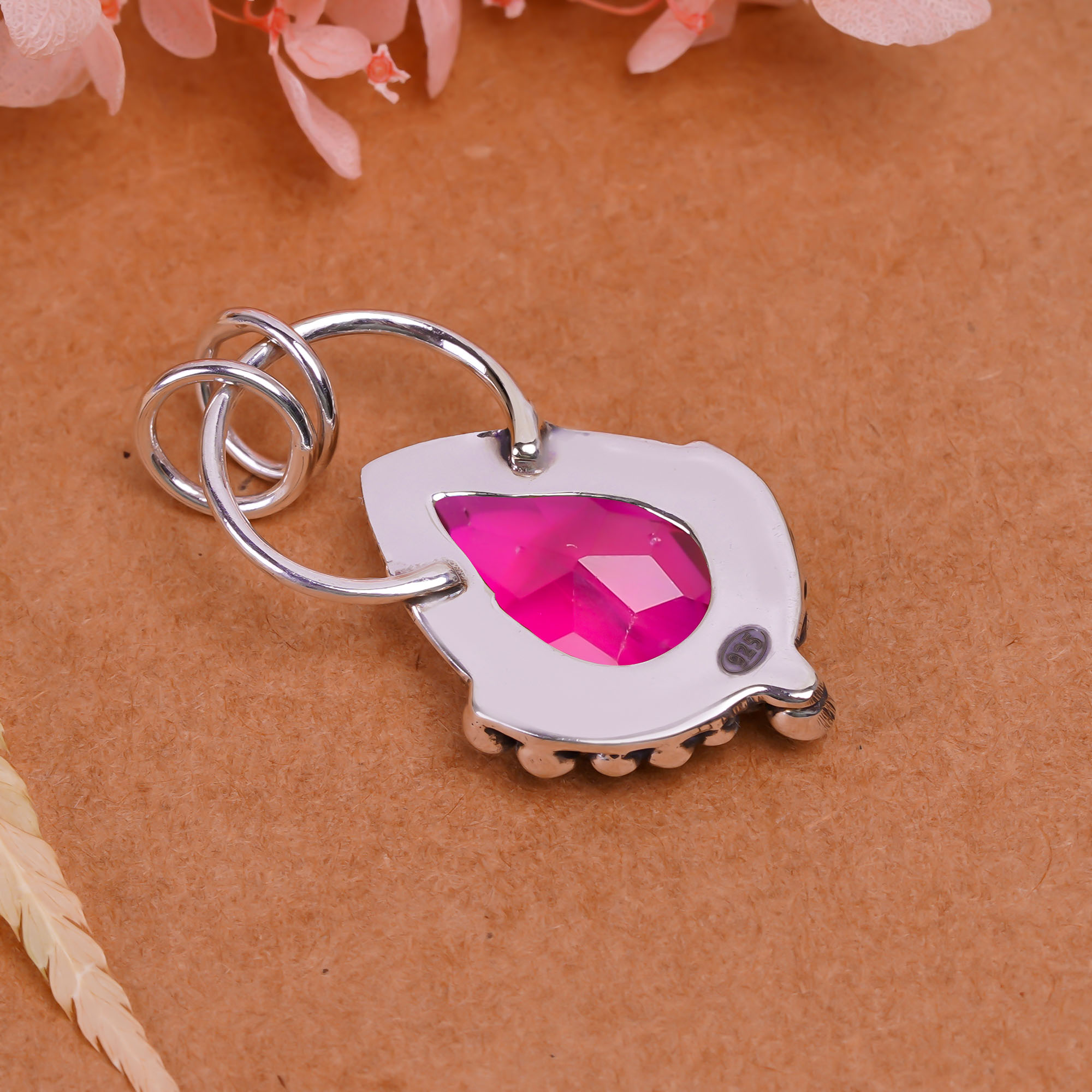 Ruby - Simulated 925 Solid Sterling Silver Pendant
