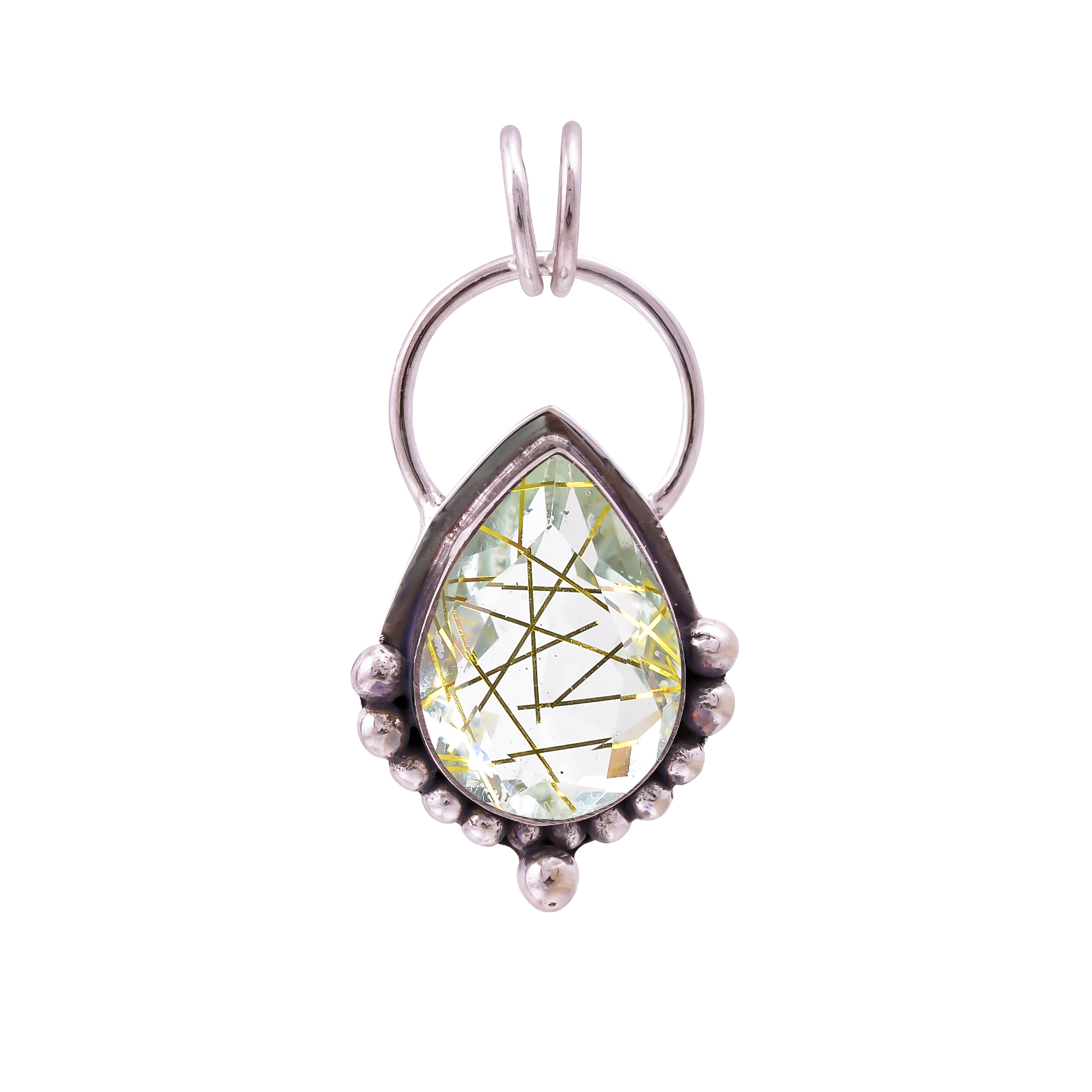 Golden Rutilated Quartz - Simulated 925 Solid Sterling Silver Pendant