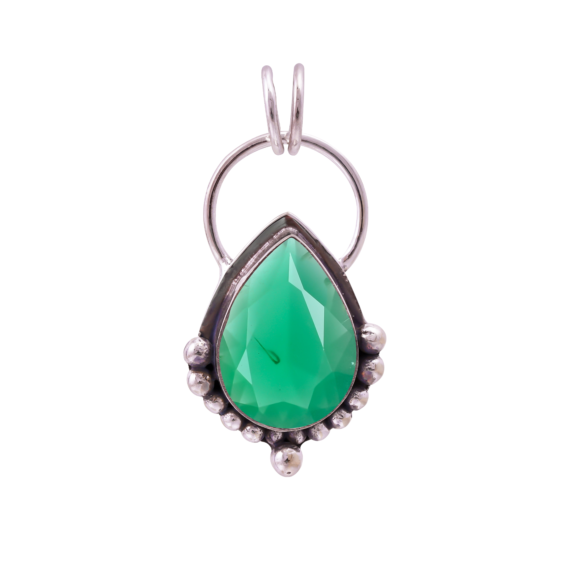 Emerald Simulated 925 Solid Sterling Silver Pendant