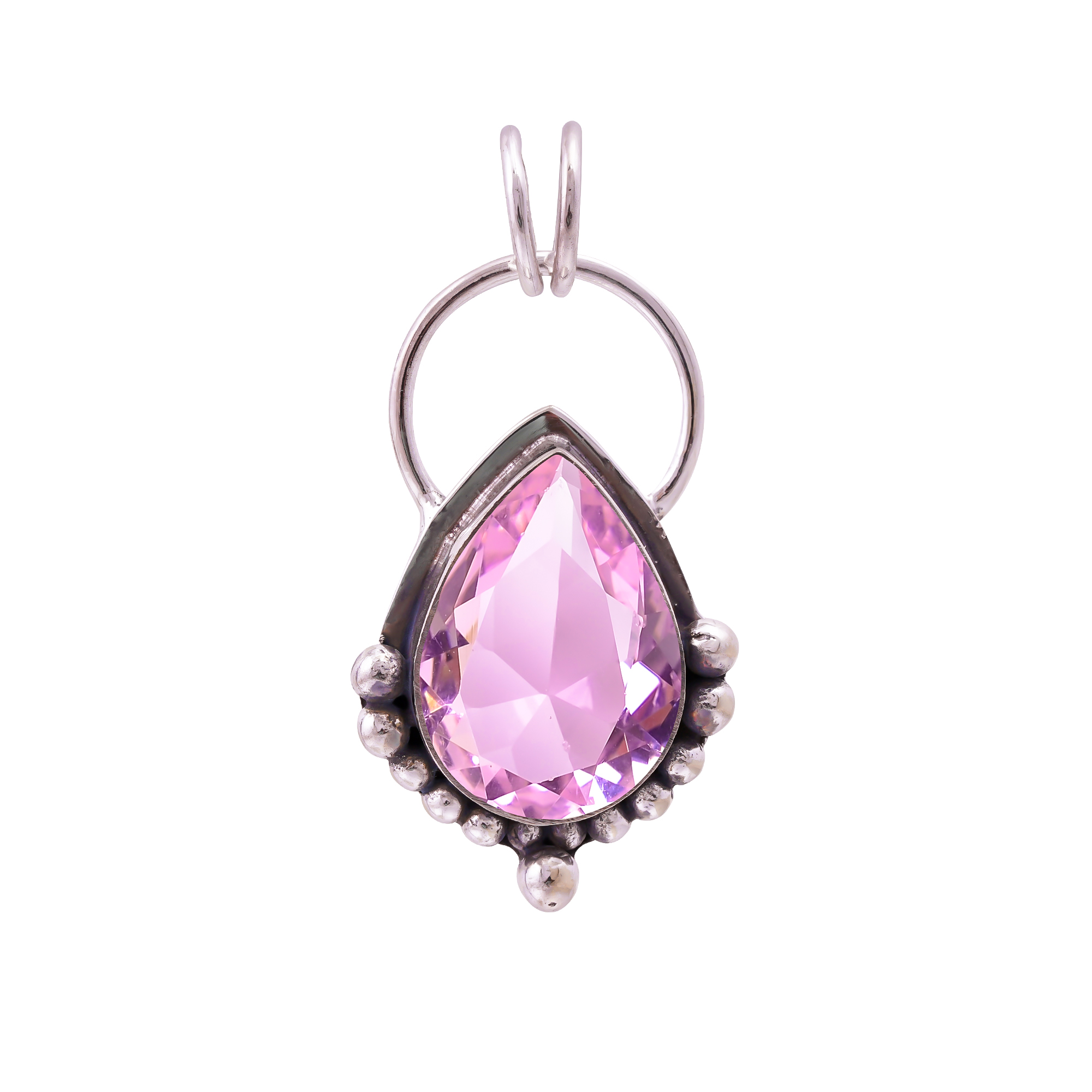 Pink Kunzite - Simulated 925 Solid Sterling Silver Pendant