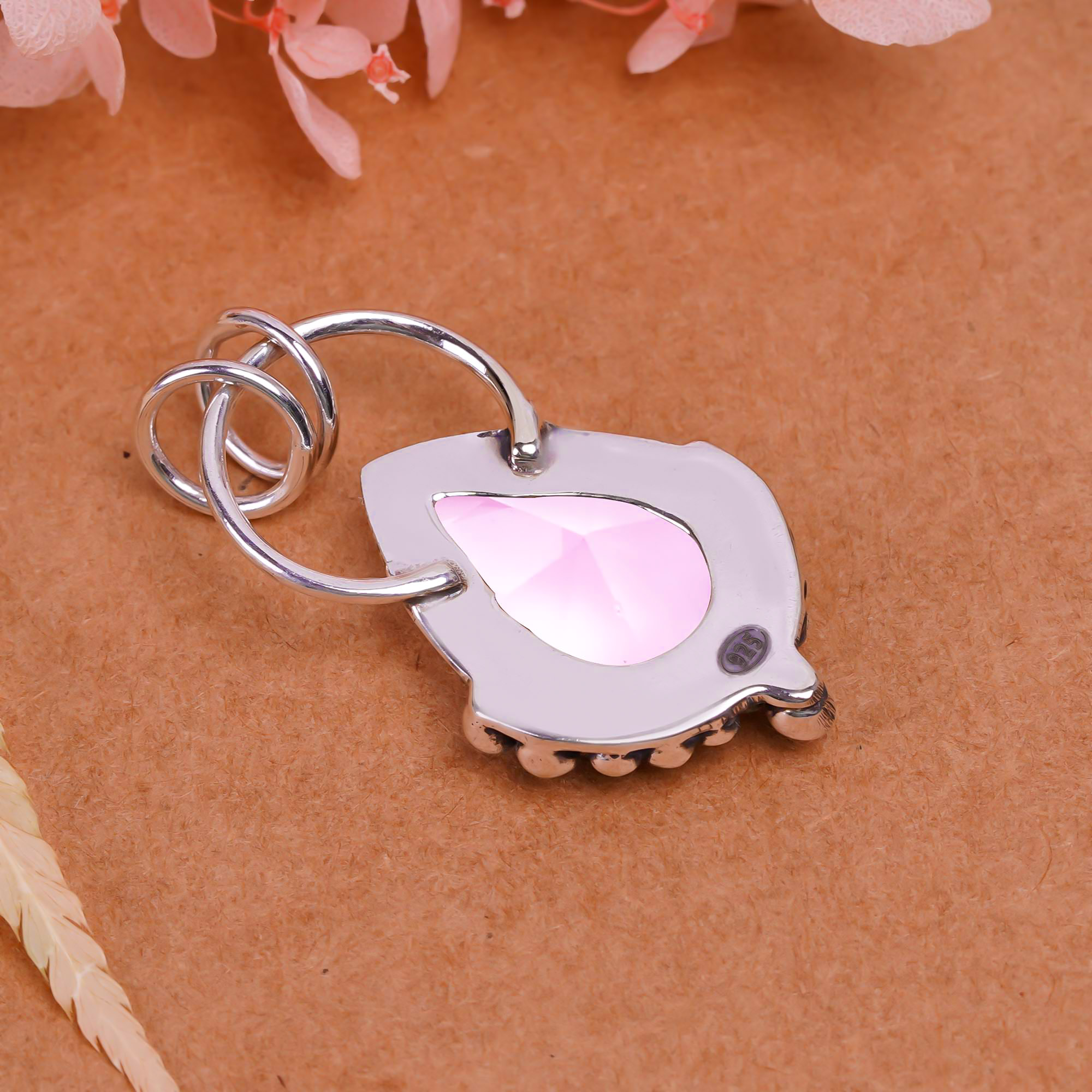 Pink Kunzite - Simulated 925 Solid Sterling Silver Pendant
