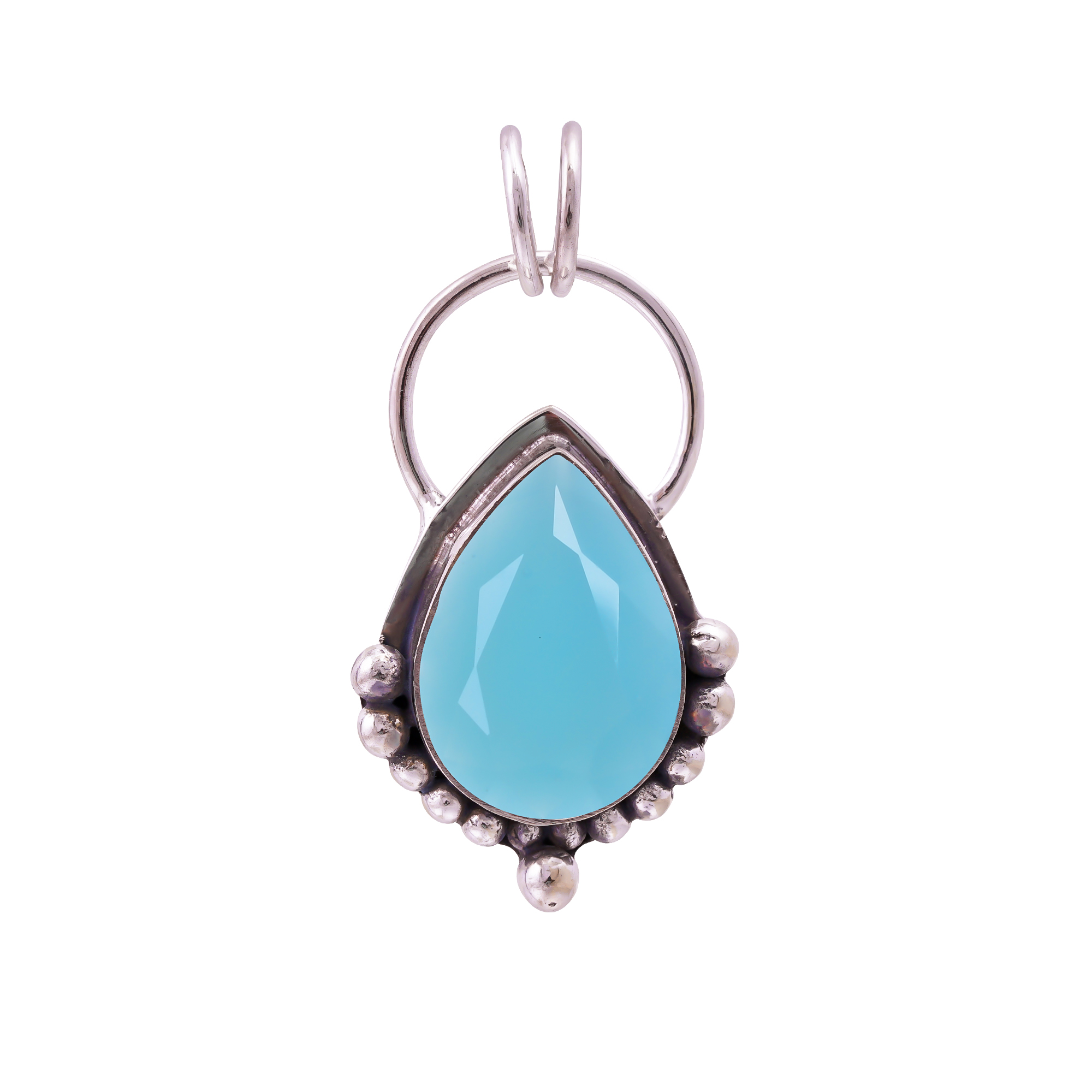 Aqua Blue Chalcedony - Simulated 925 Solid Sterling Silver Pendant