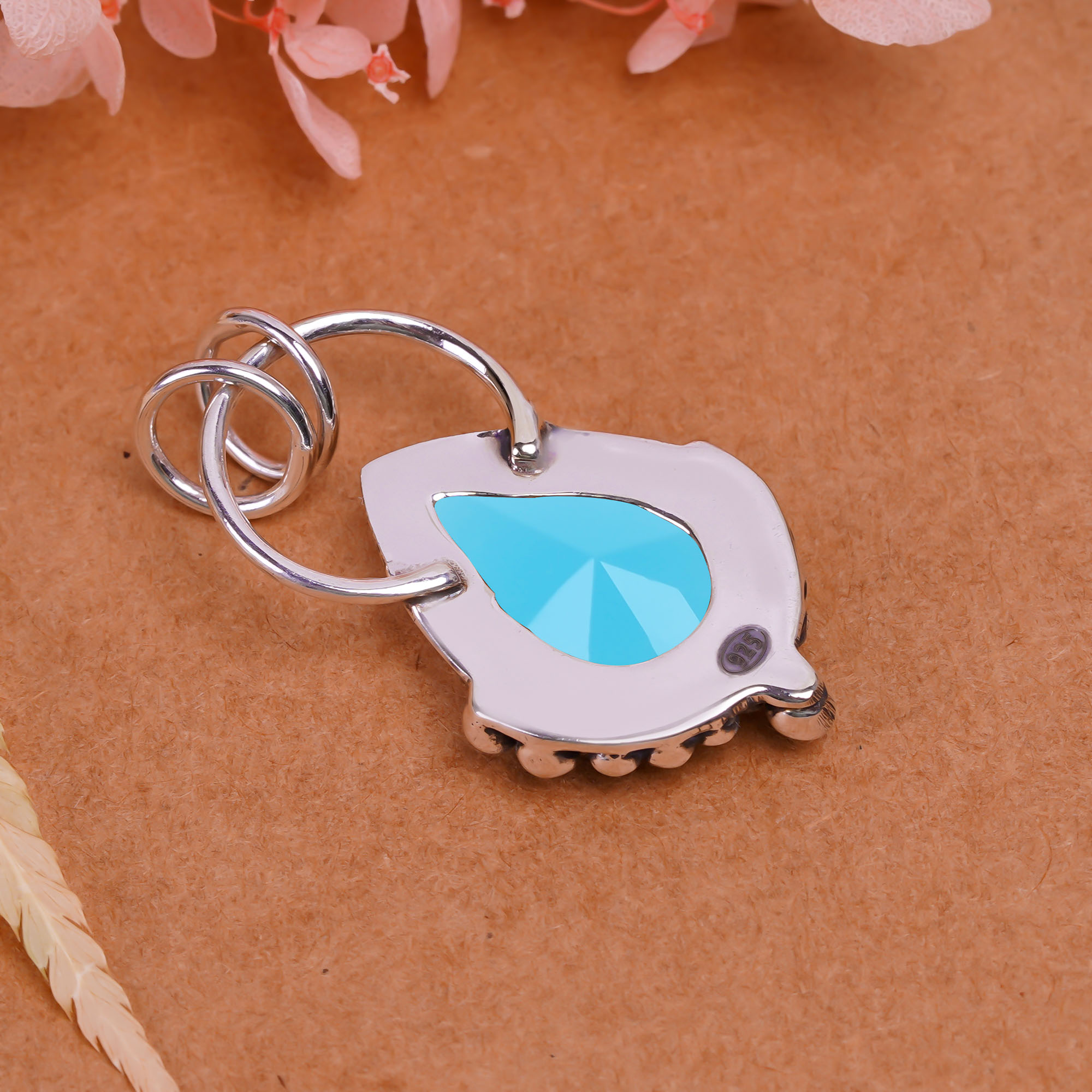 Aqua Blue Chalcedony - Simulated 925 Solid Sterling Silver Pendant