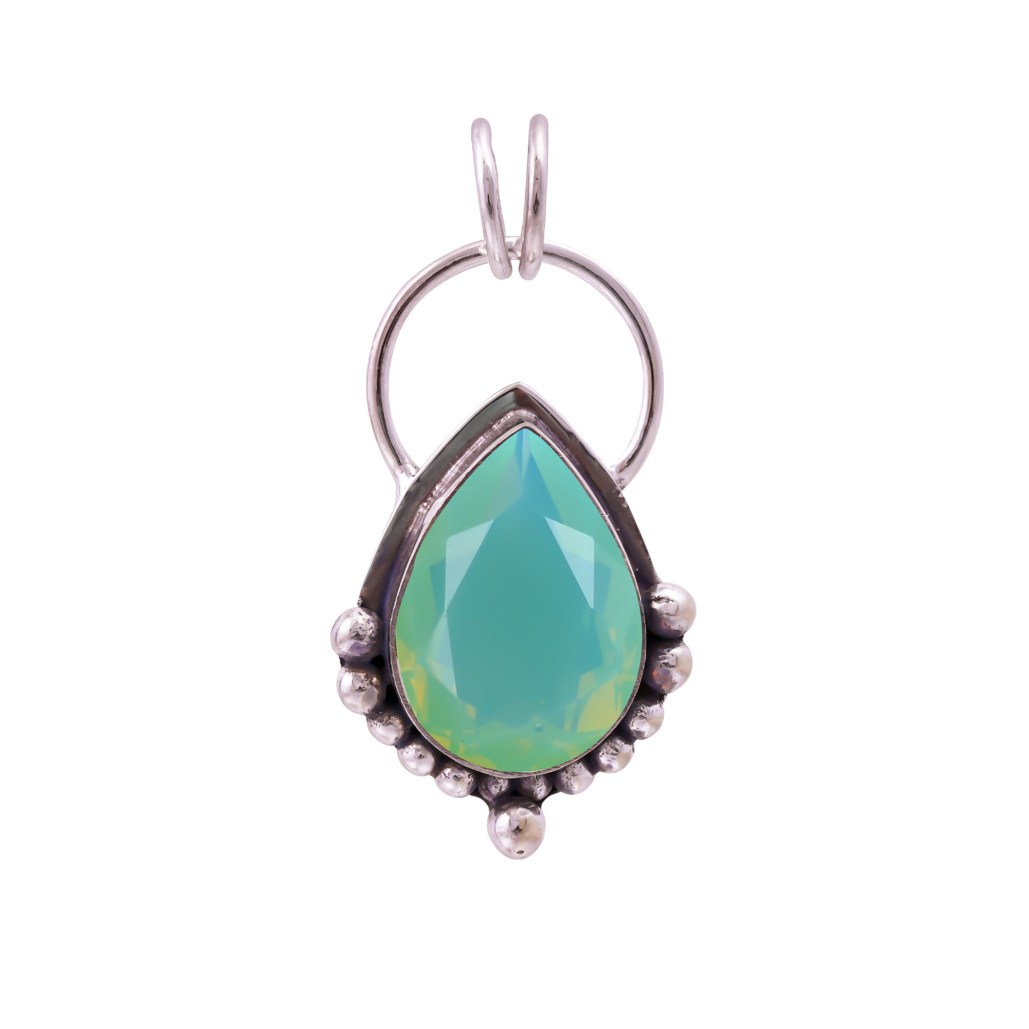 Milky  Green Opal - Simulated 925 Solid Sterling Silver Pendant