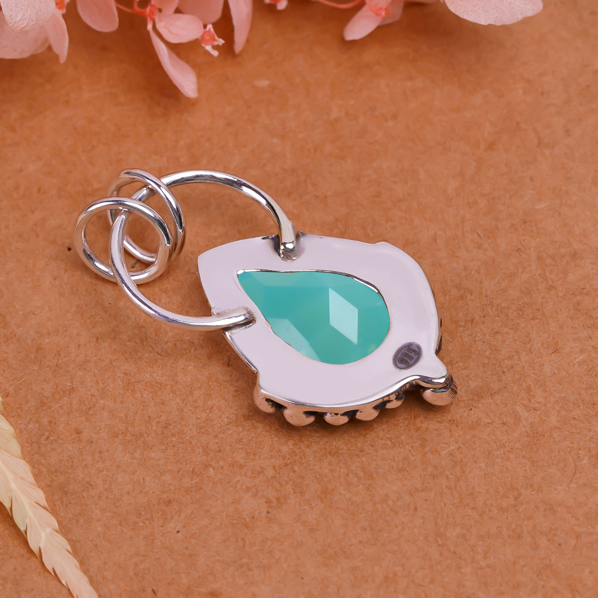 Milky  Green Opal - Simulated 925 Solid Sterling Silver Pendant