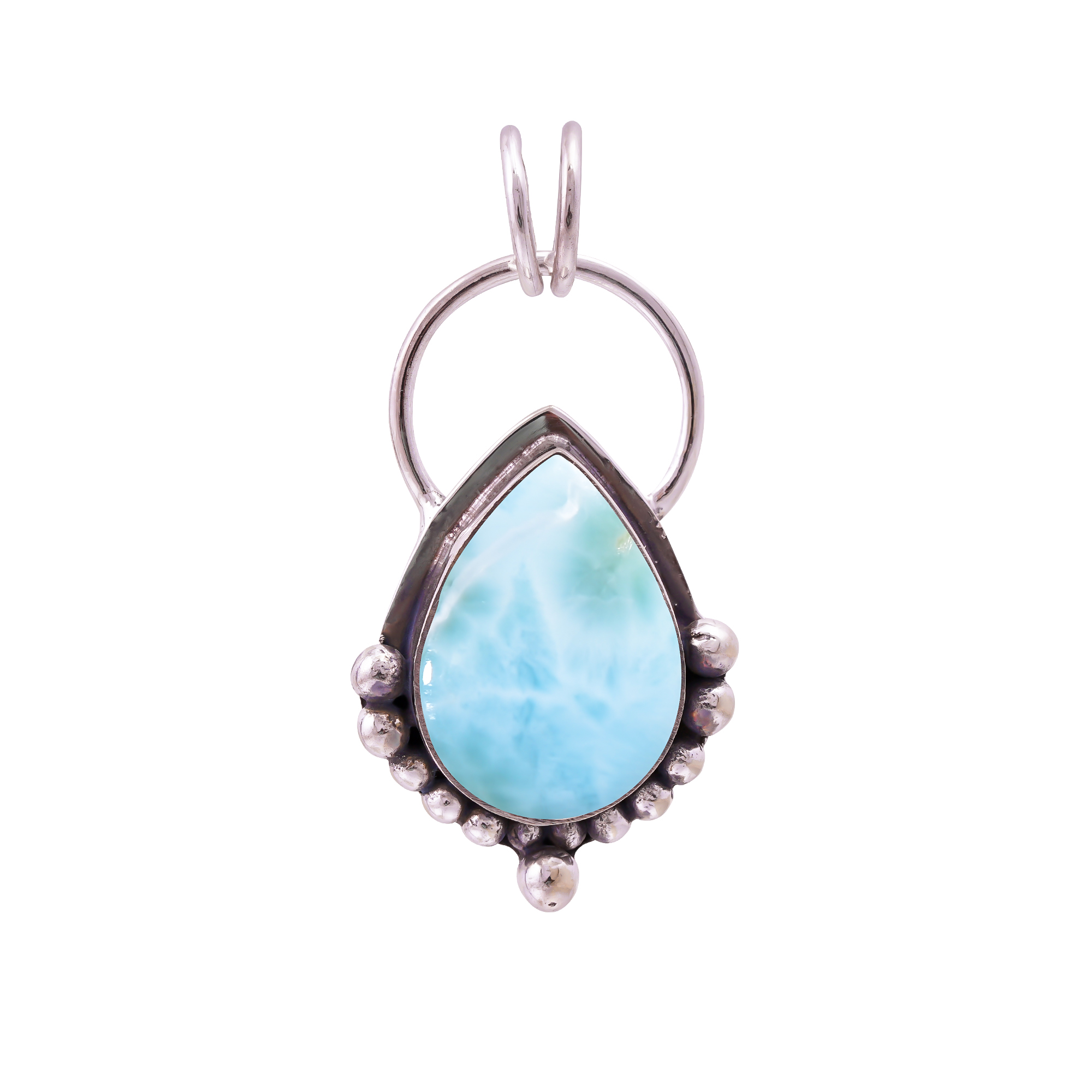 Natural Larimar / Pactolite - Dominican Republic 925 Solid Sterling Silver Pendant