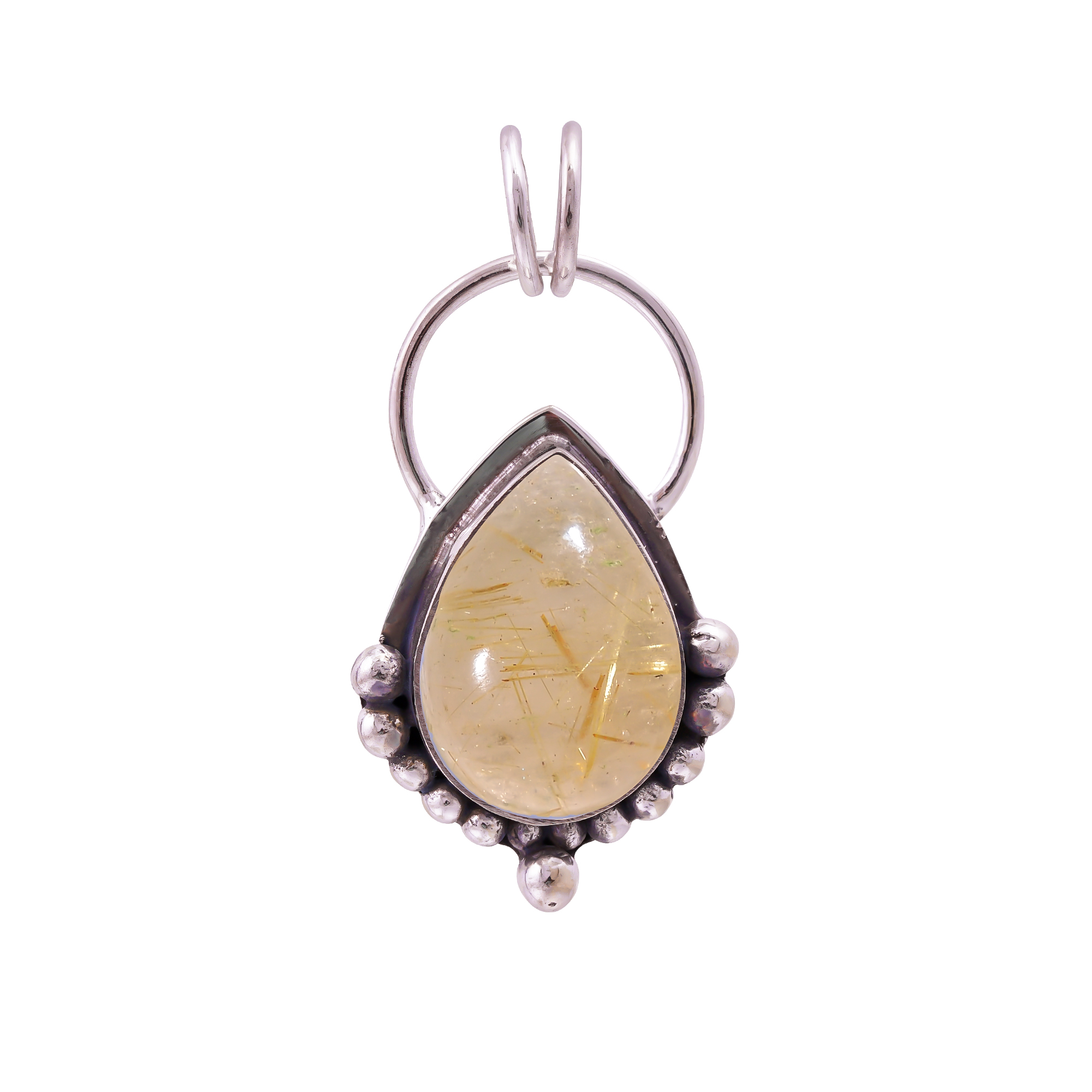 Golden Rutilated Quartz - Brazil 925 Solid Sterling Silver Pendant