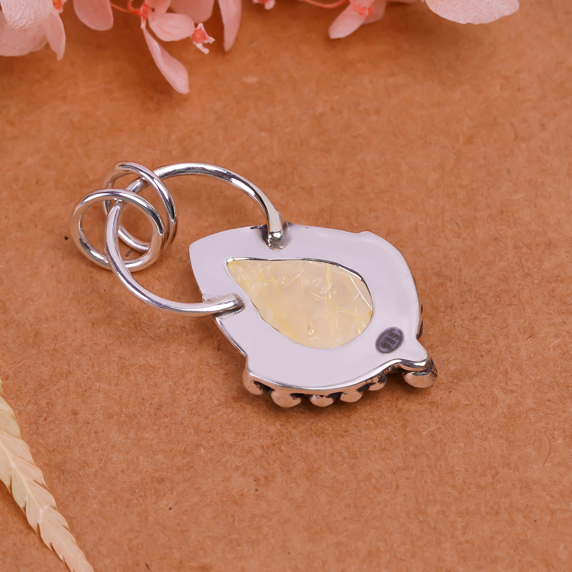 Golden Rutilated Quartz - Brazil 925 Solid Sterling Silver Pendant