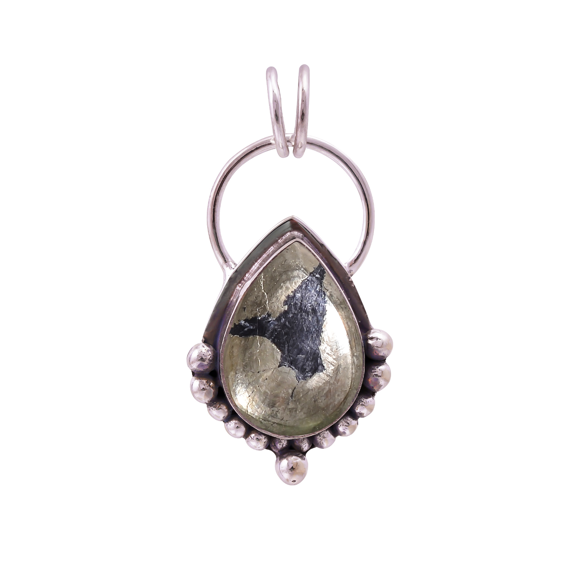 Healer'S Gold Pyrite In Magnetite 925 Solid Sterling Silver Pendant