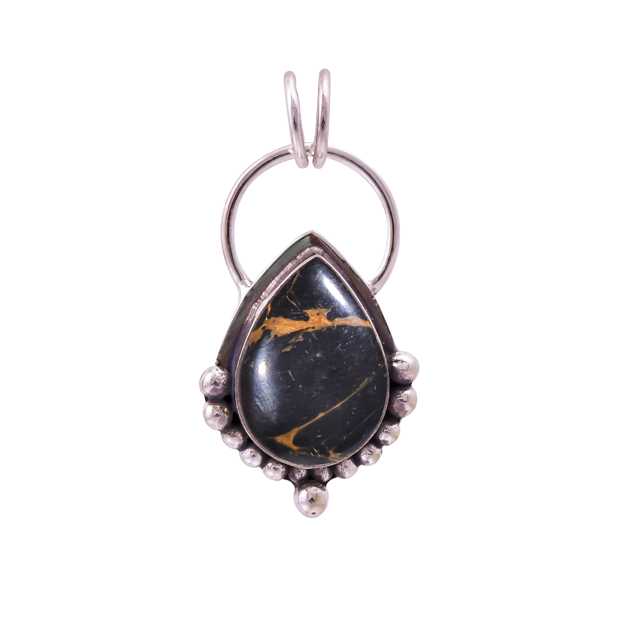 Copper Black Turquoise - Simulated 925 Solid Sterling Silver Pendant