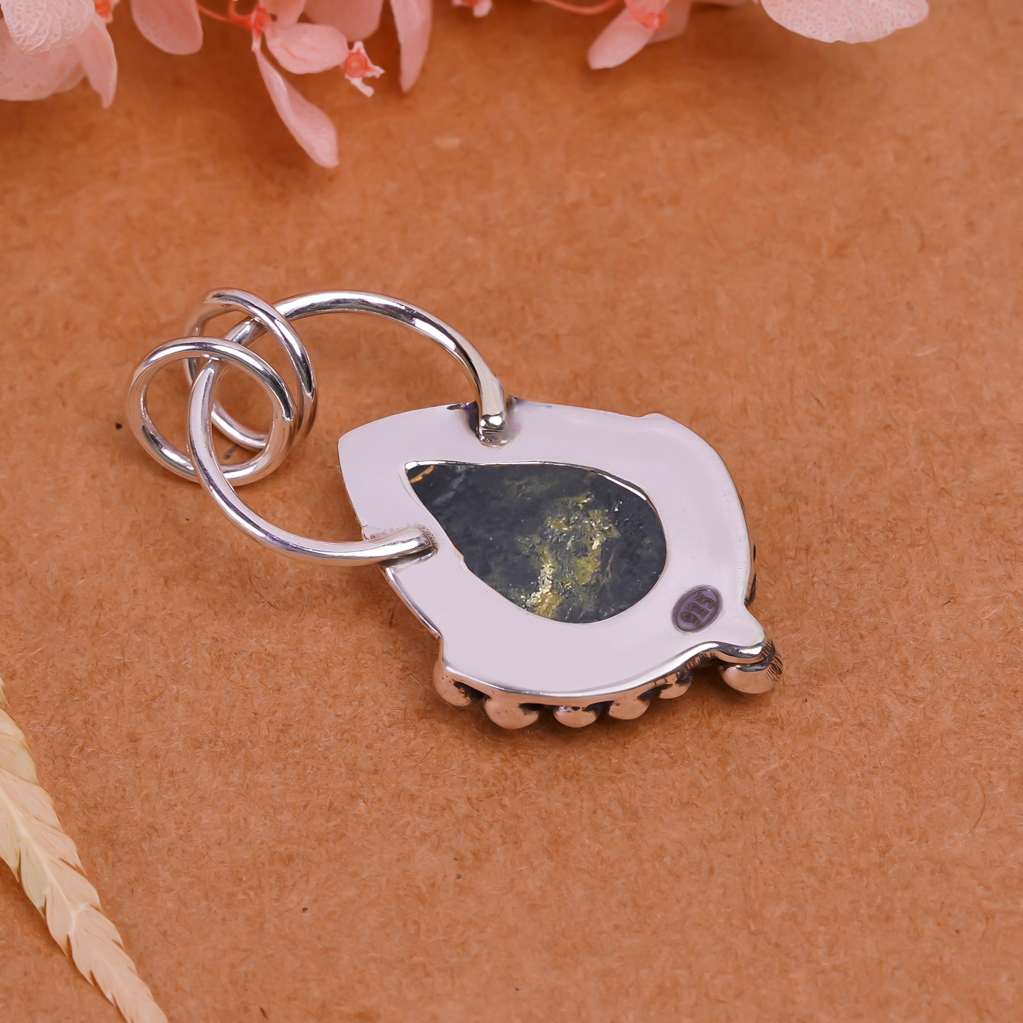 Copper Black Turquoise - Simulated 925 Solid Sterling Silver Pendant