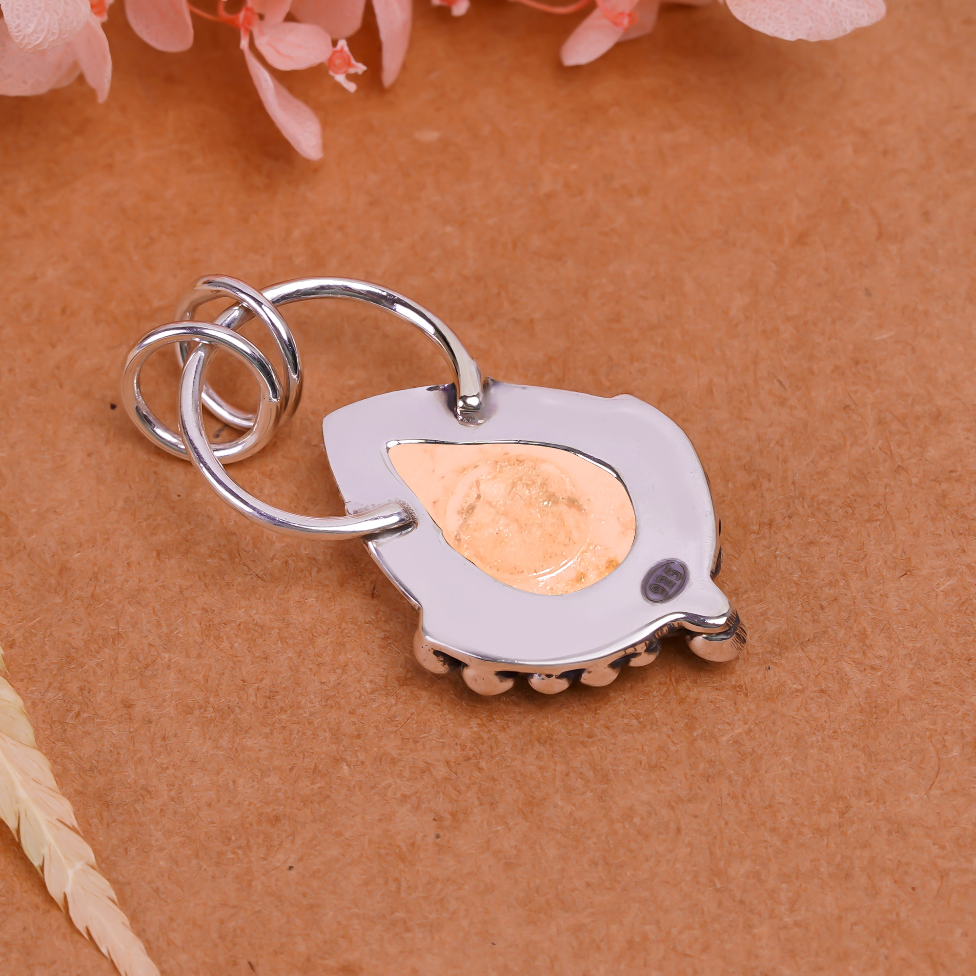 Pink Opal - Simulated   925 Solid Sterling Silver Pendant