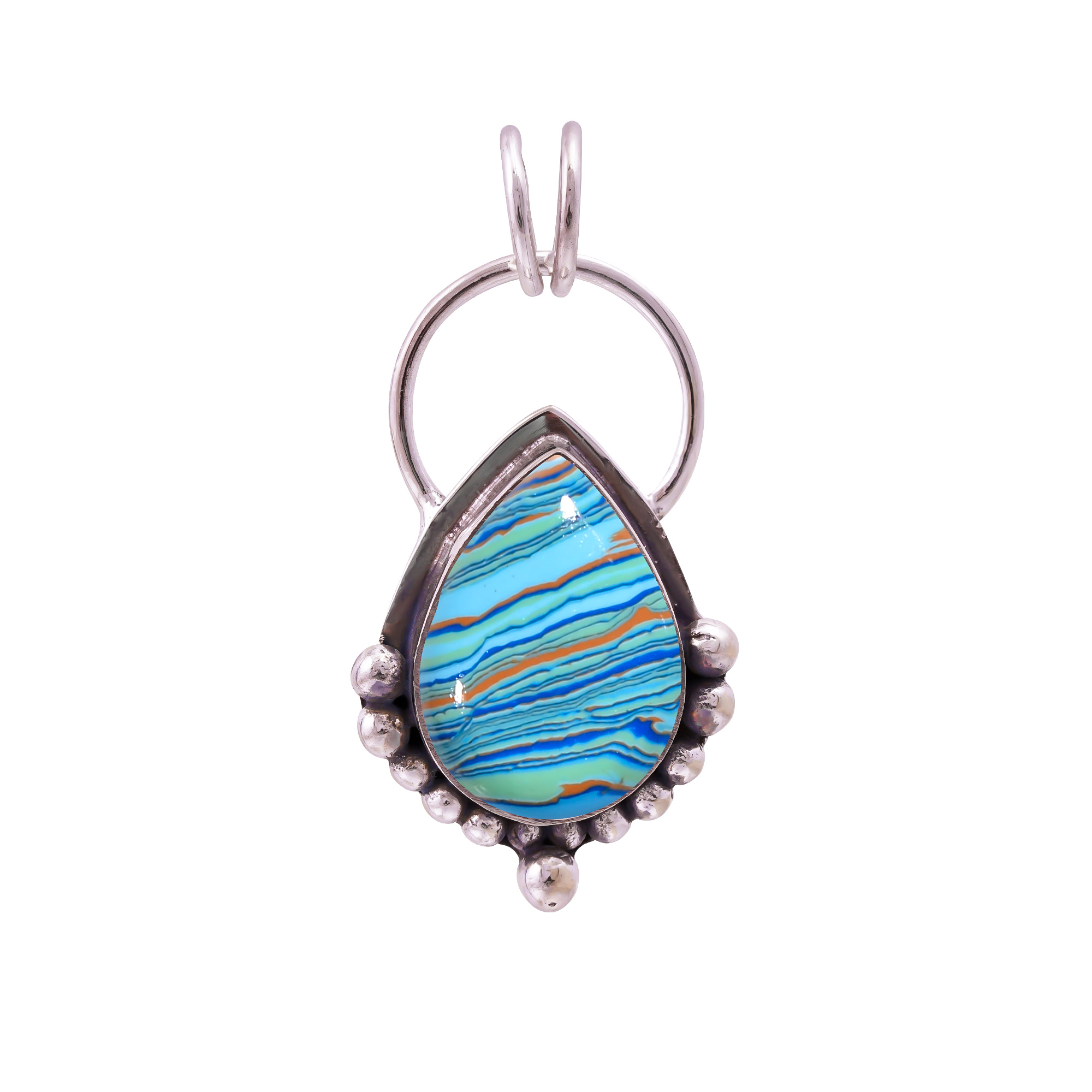 Blue Rainbow Calsilica - Simulated 925 Solid Sterling Silver Pendant