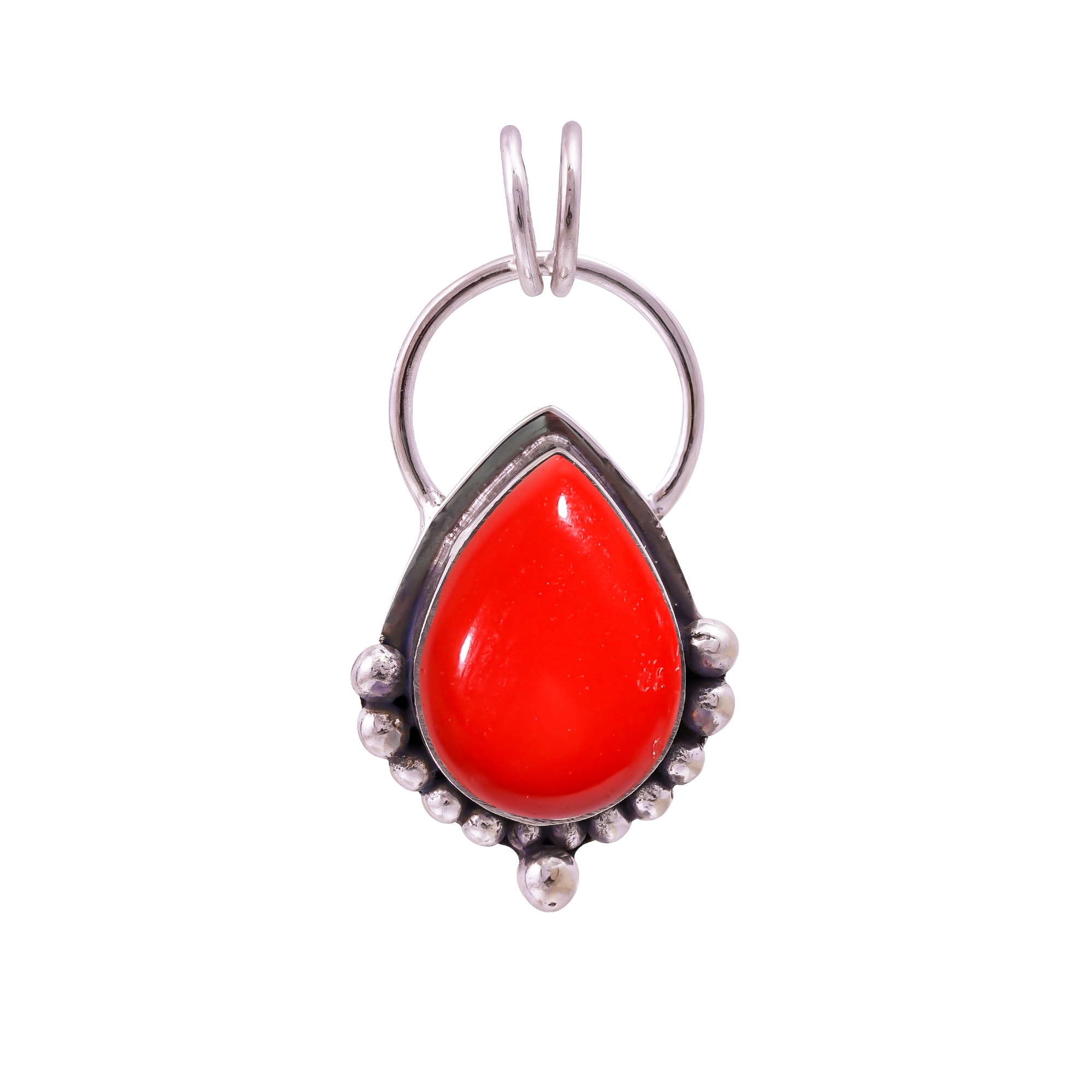 Red Coral - Simulated 925 Solid Sterling Silver Pendant