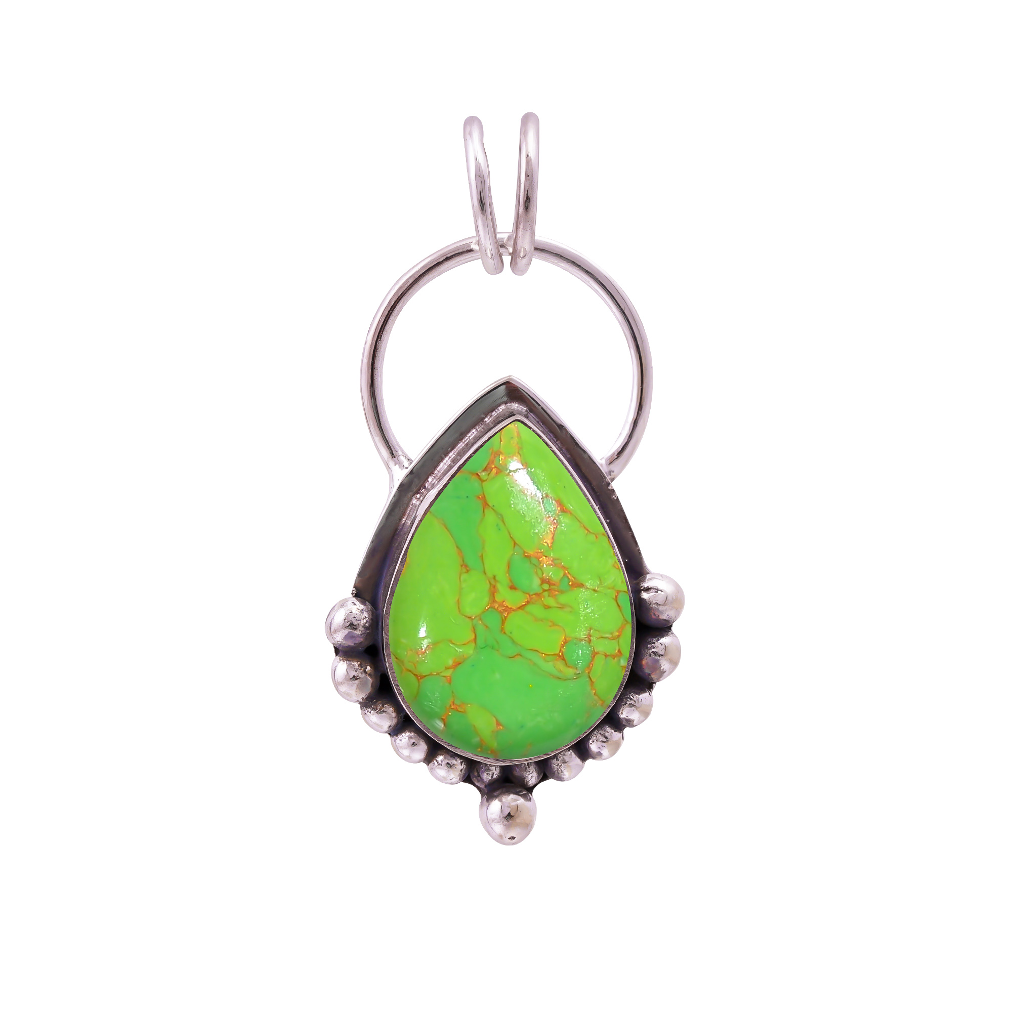 Copper Green Turquoise - Simulated 925 Solid Sterling Silver Pendant