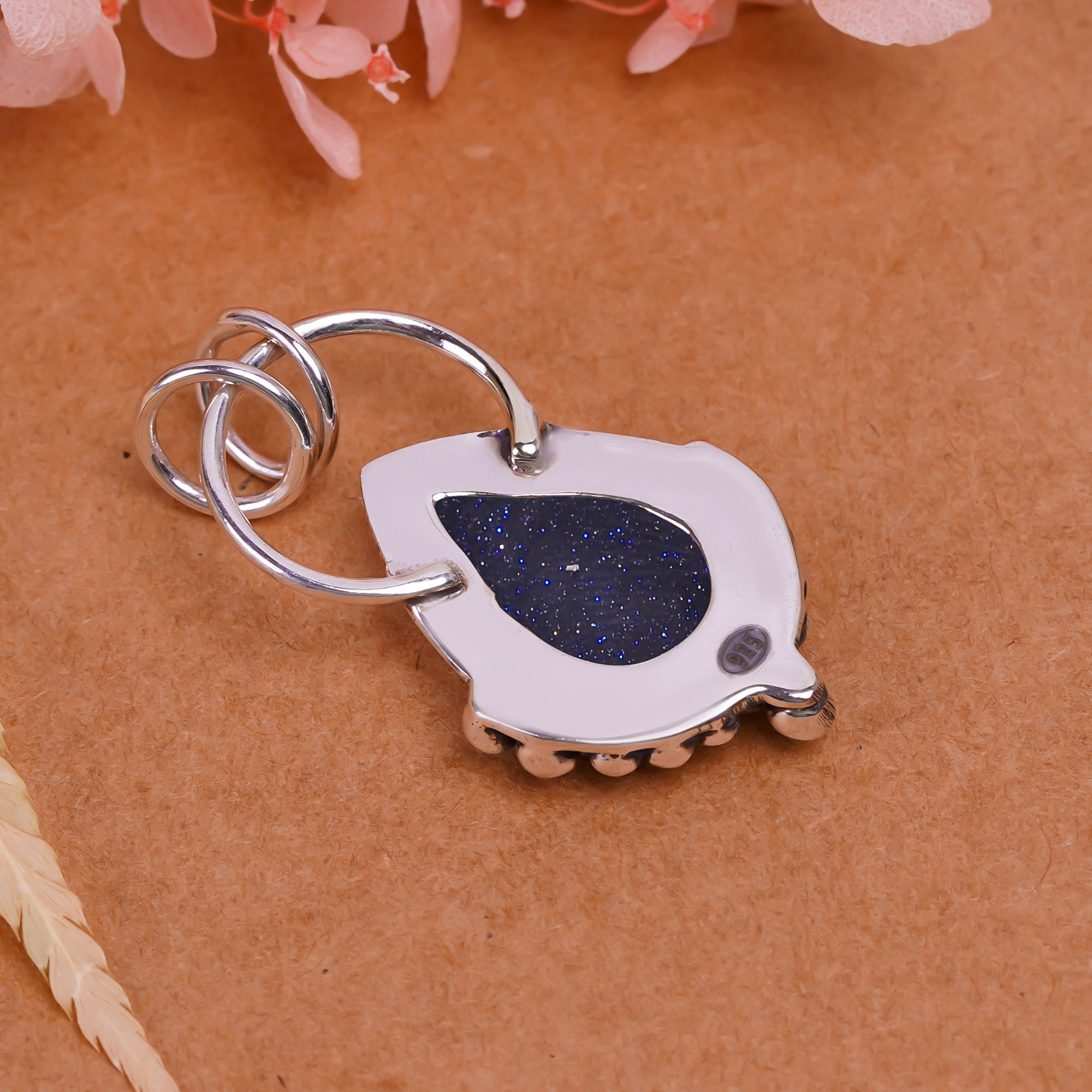 Blue Sunstone - Simulated 925 Solid Sterling Silver Pendant
