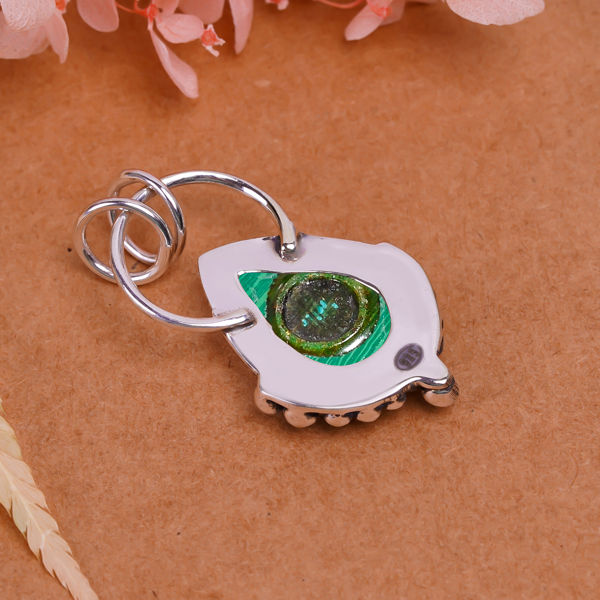 Malachite - Simulated 925 Solid Sterling Silver Pendant