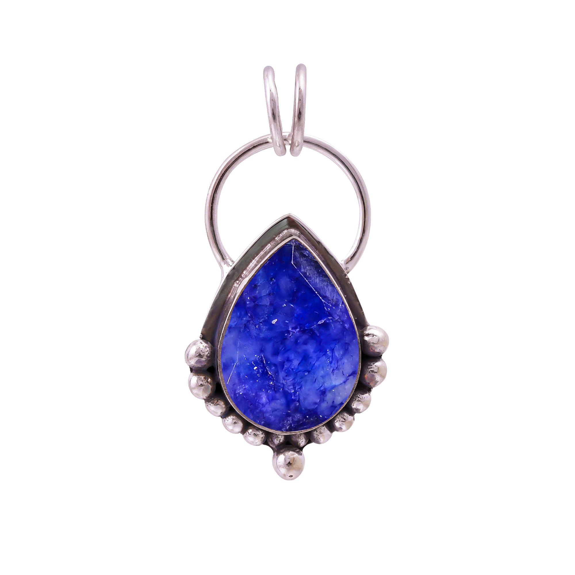 Blue Sapphire - Dyed Quartz 925 Solid Sterling Silver Pendant