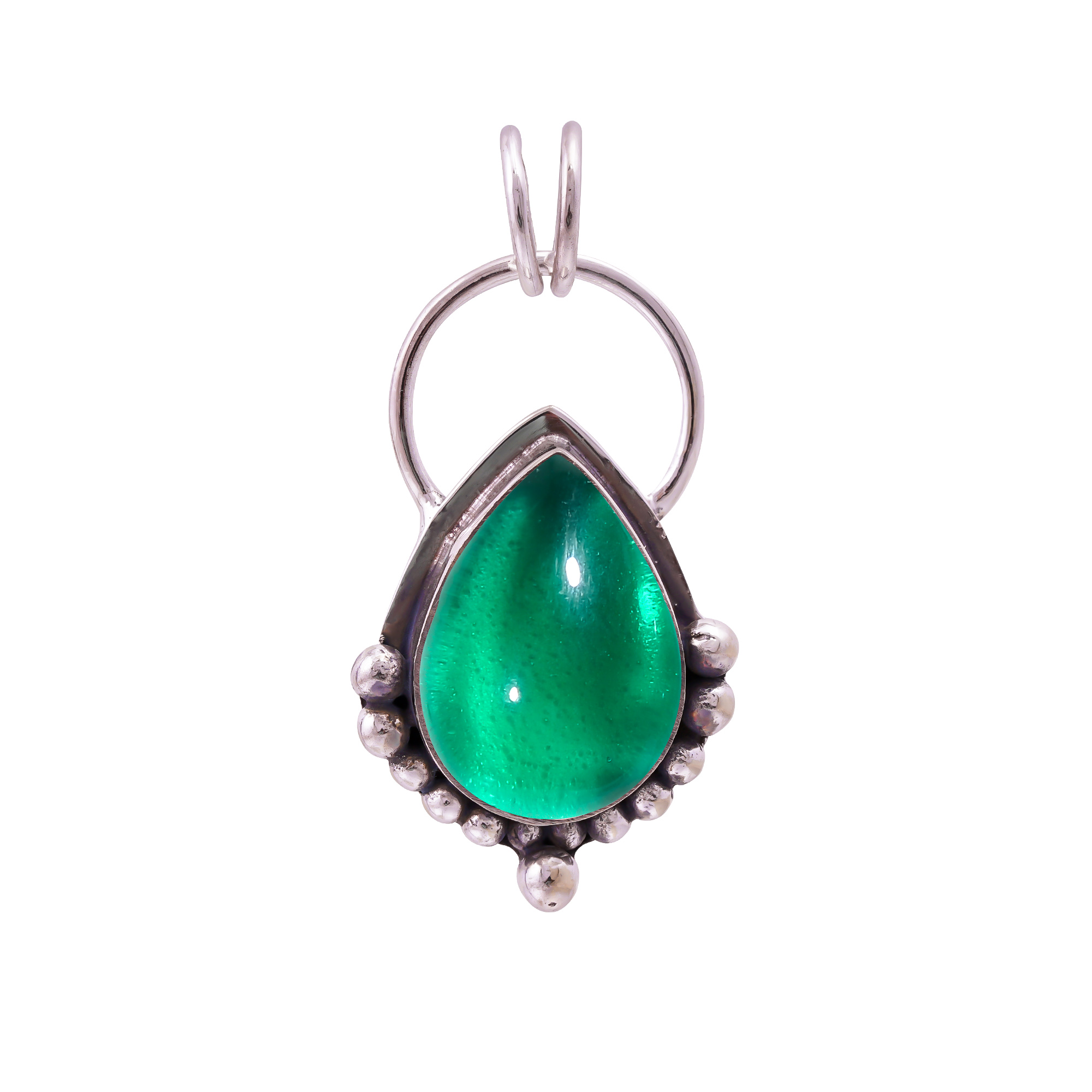 Emerald Simulated 925 Solid Sterling Silver Pendant
