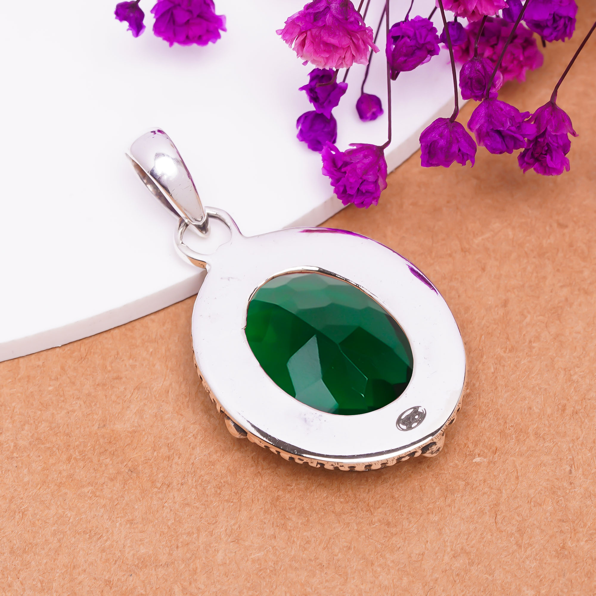 Chrome Diopside - Simulated 925 Solid Sterling Silver Pendant