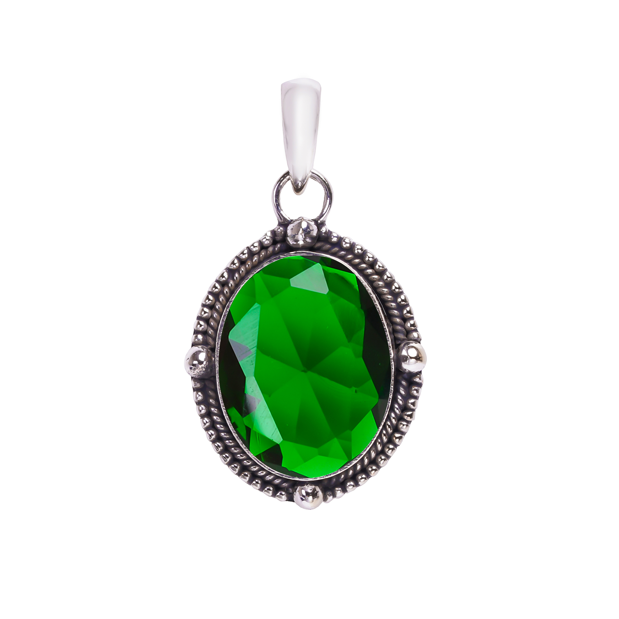 Chrome Diopside - Simulated 925 Solid Sterling Silver Pendant