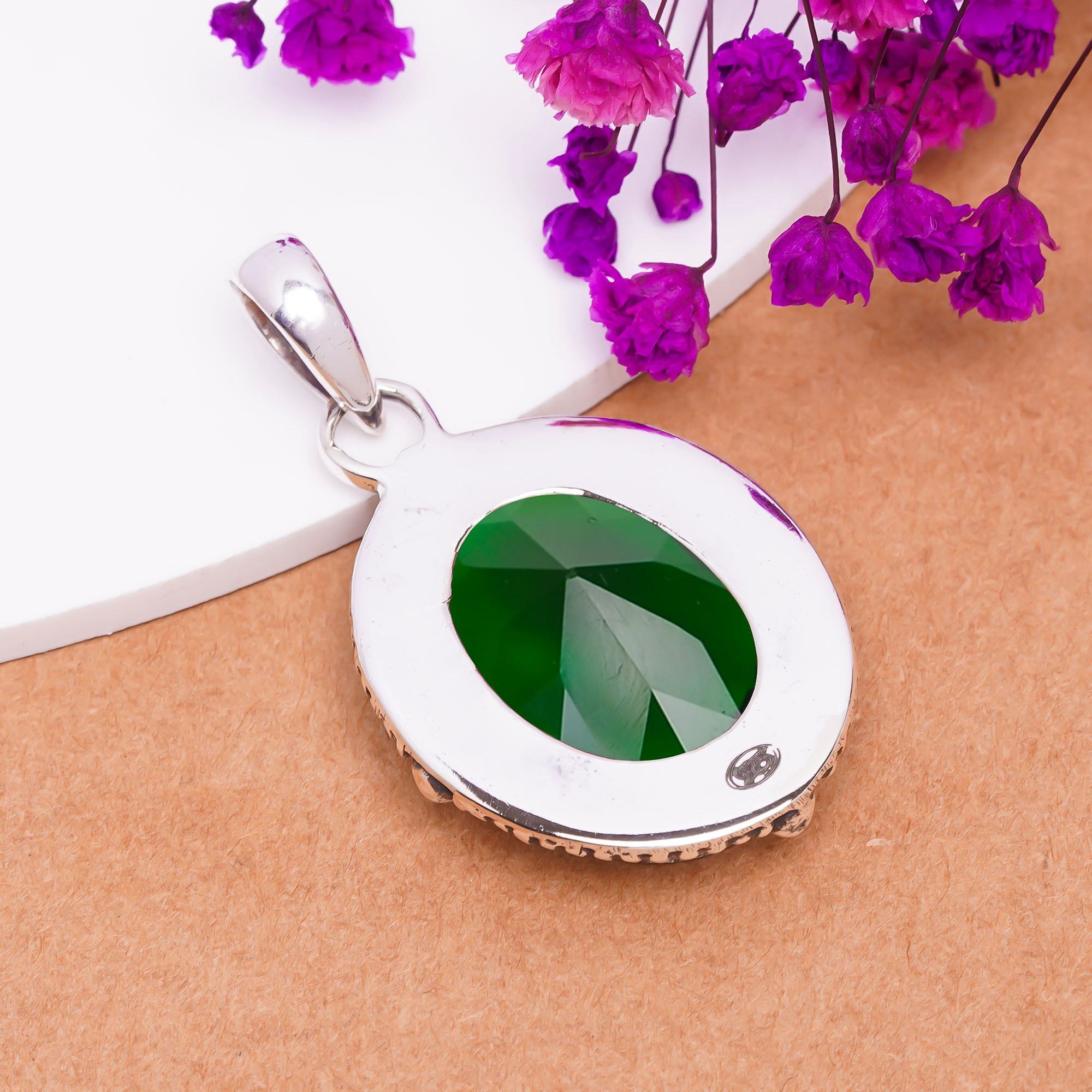 Chrome Diopside - Simulated 925 Solid Sterling Silver Pendant