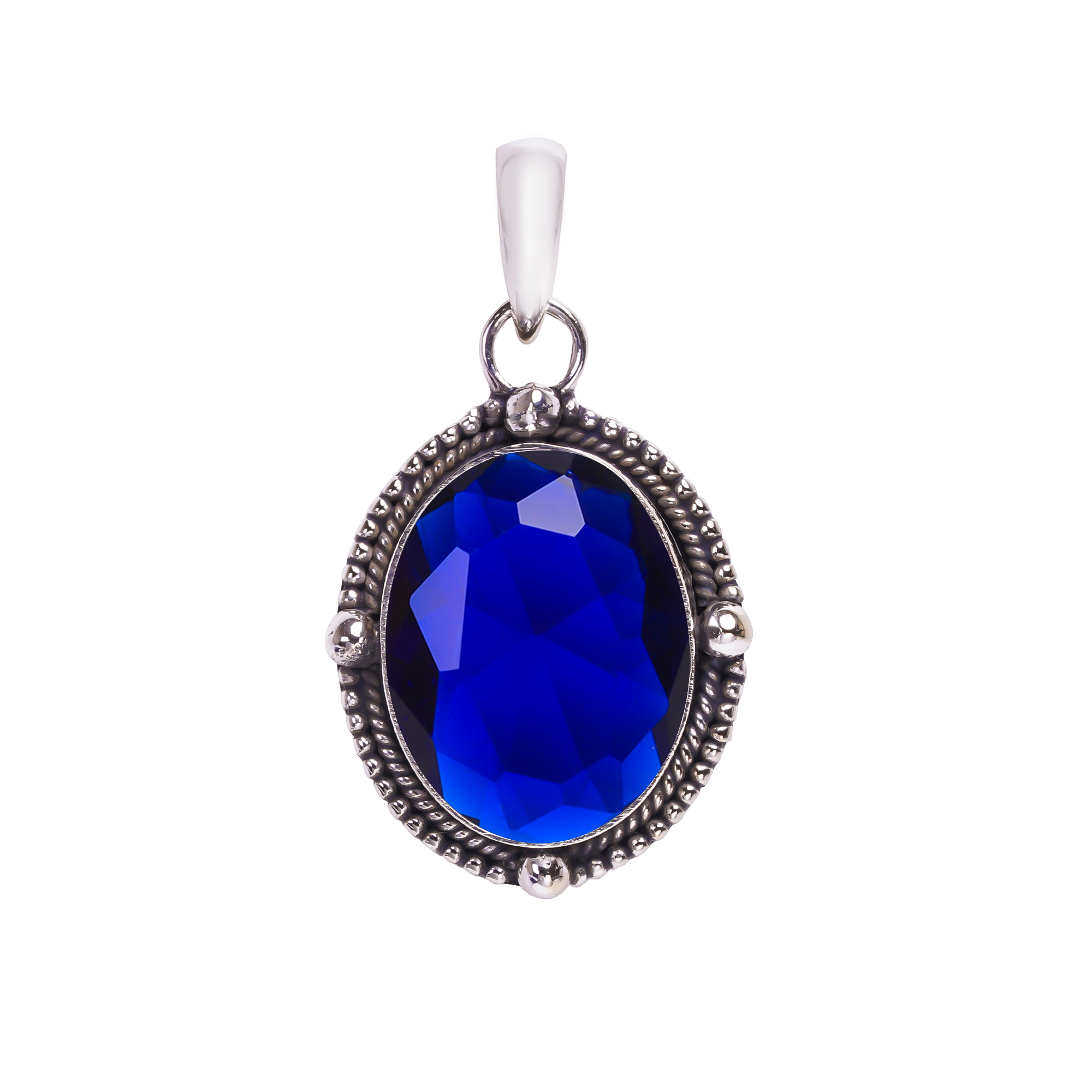 Blue Sapphire - Simulated 925 Solid Sterling Silver Pendant