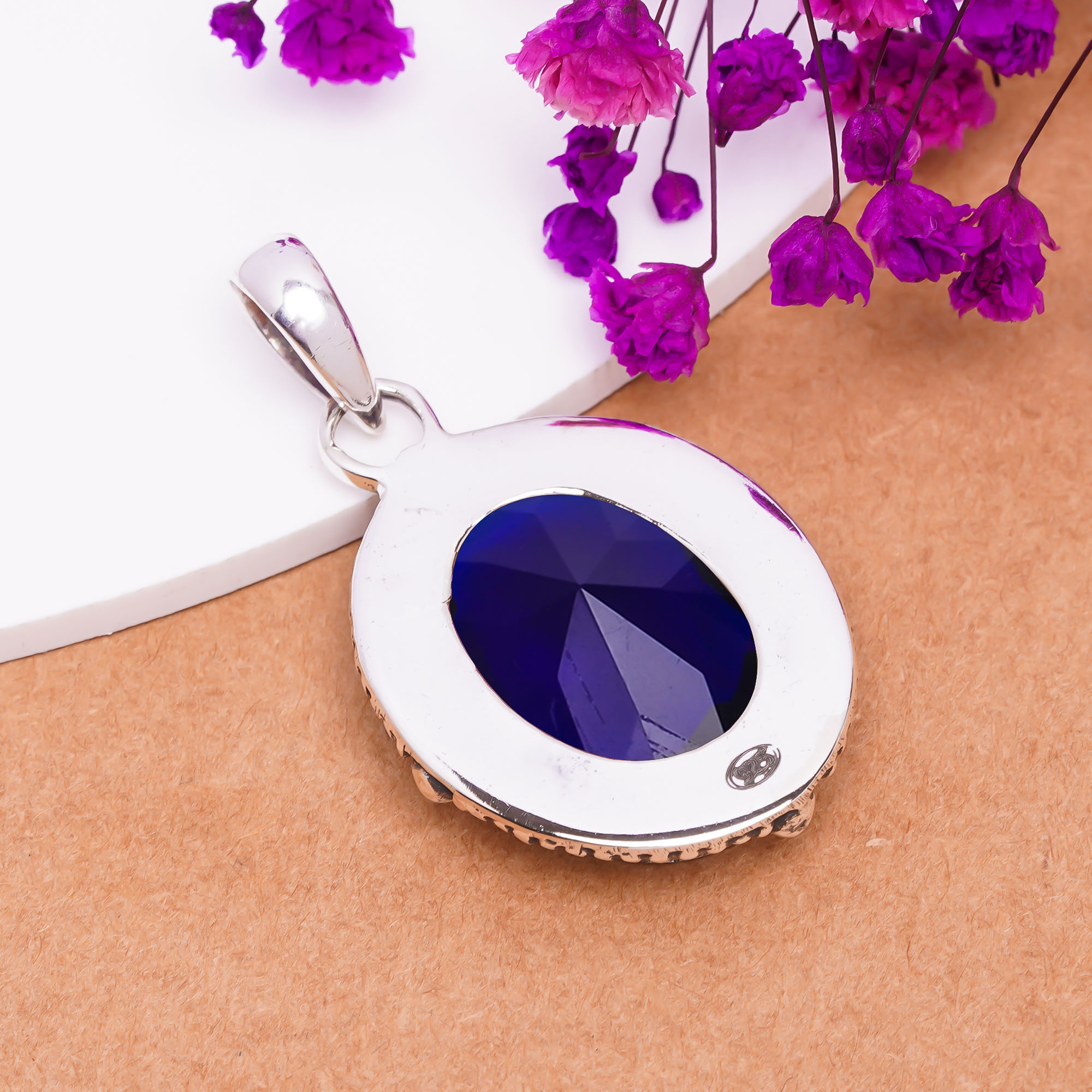 Blue Sapphire - Simulated 925 Solid Sterling Silver Pendant