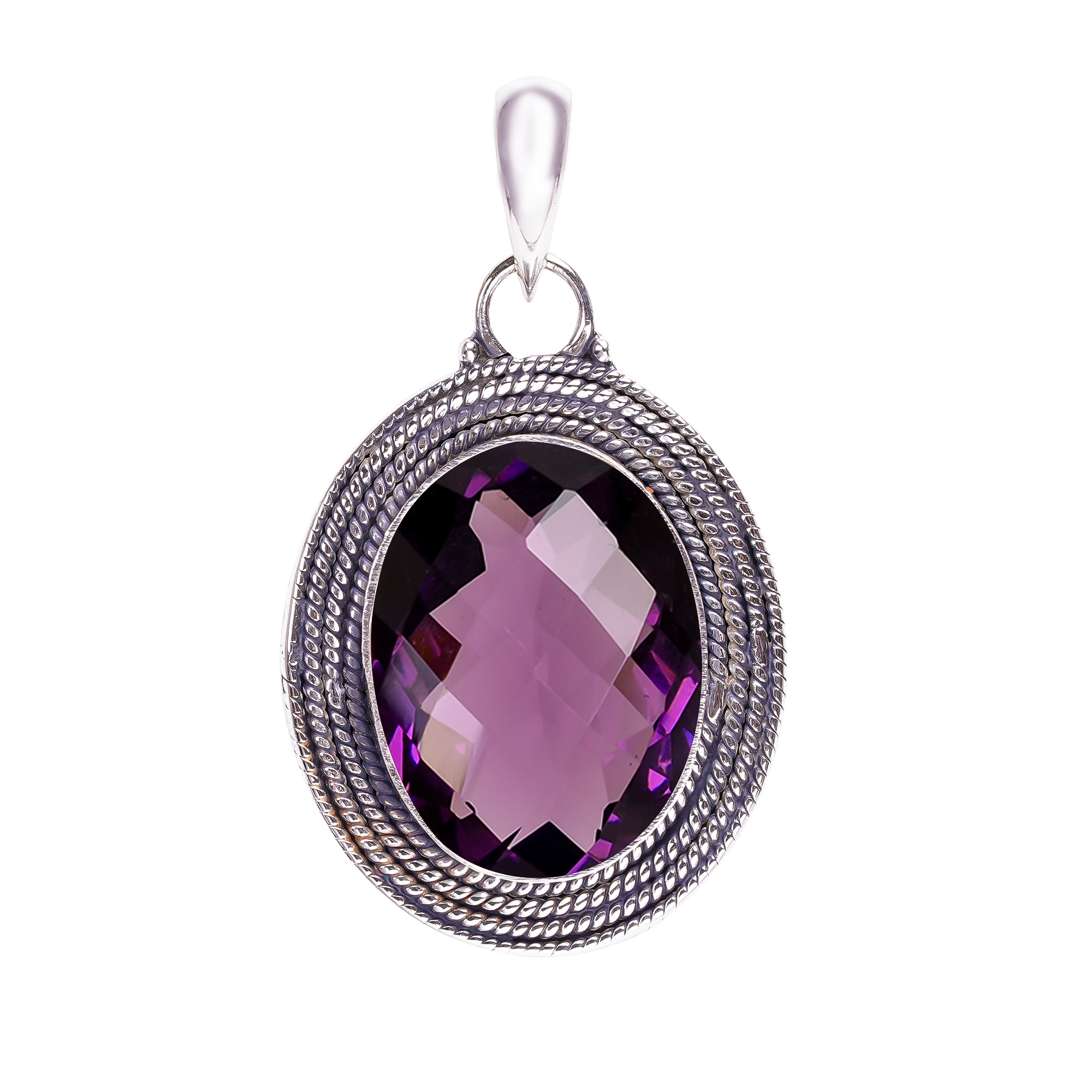 Purple Amethyst - Simulated 925 Solid Sterling Silver Pendant