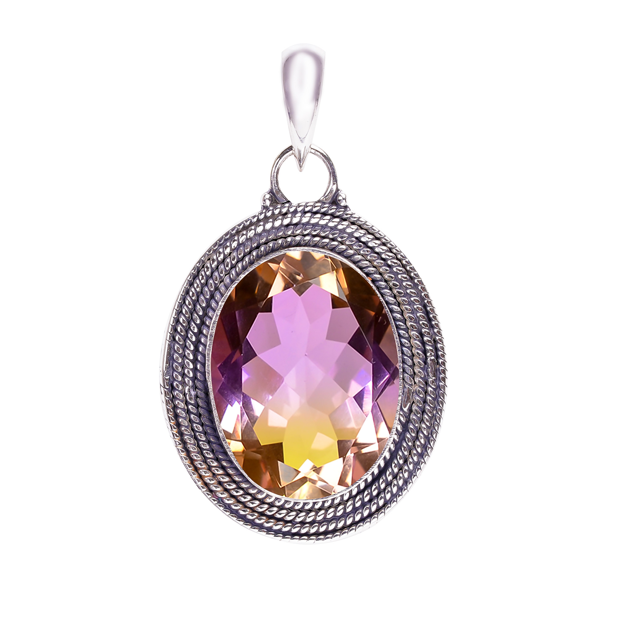 Bi-Colour Tourmaline - Simulated 925 Solid Sterling Silver Pendant