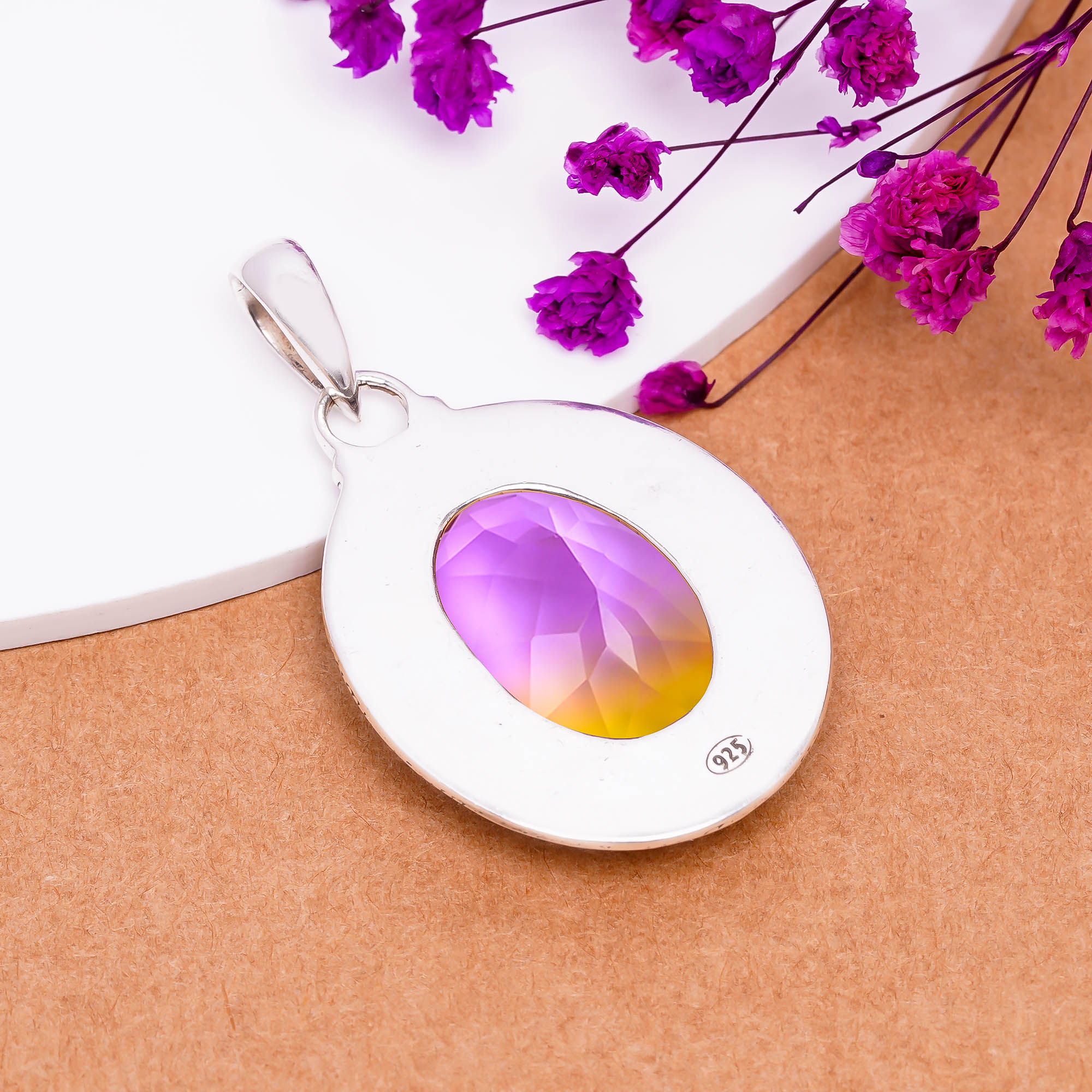 Bi-Colour Tourmaline - Simulated 925 Solid Sterling Silver Pendant