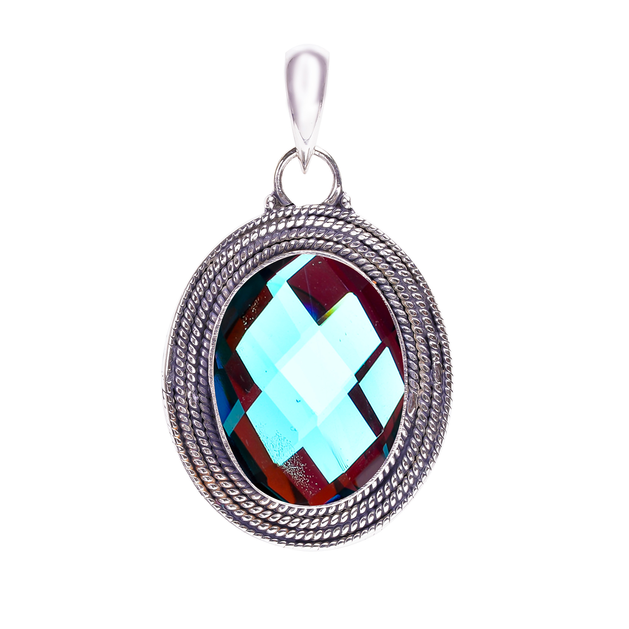 Black Rainbow Mystic Fire Topaz - Simulated 925 Solid Sterling Silver Pendant