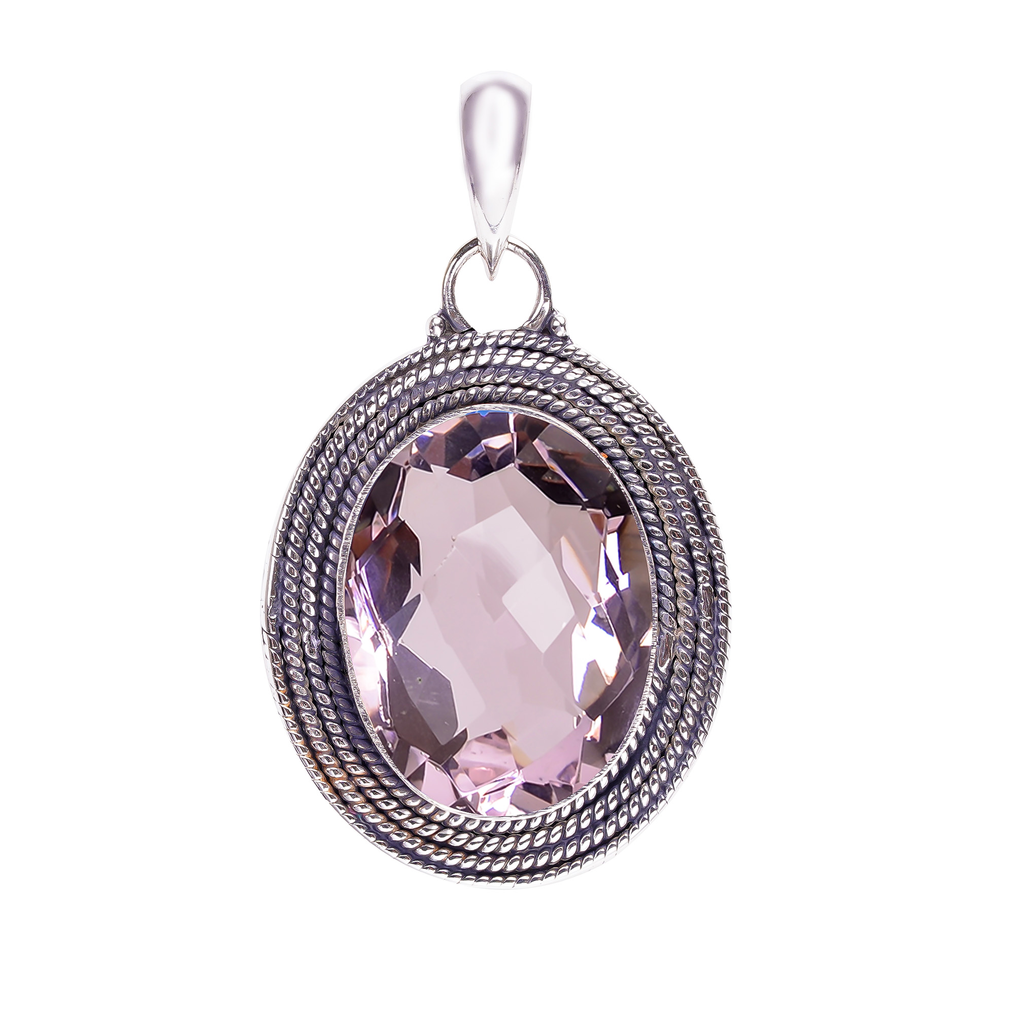 Pink Kunzite - Simulated 925 Solid Sterling Silver Pendant