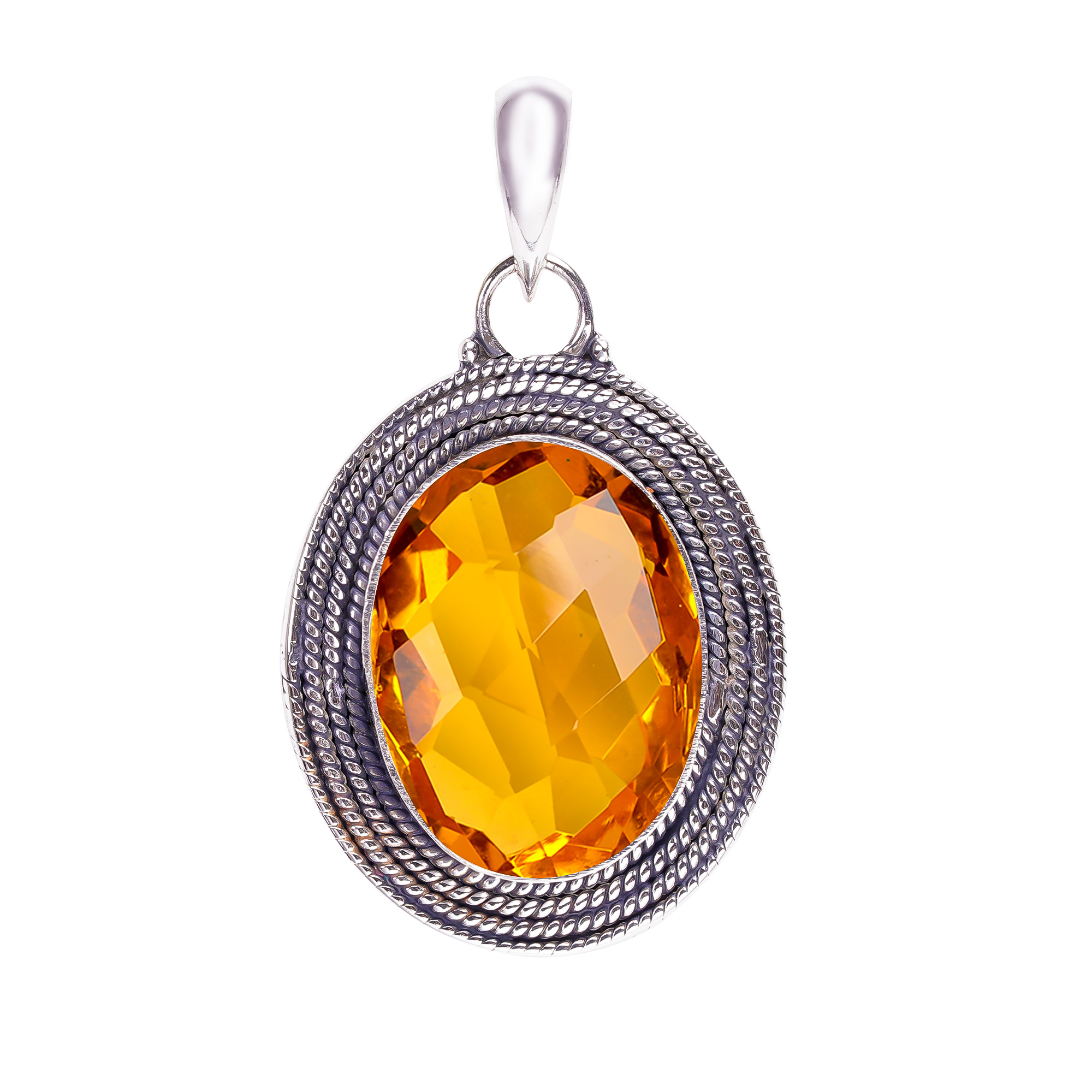 Citrine - Simulated 925 Solid Sterling Silver Pendant