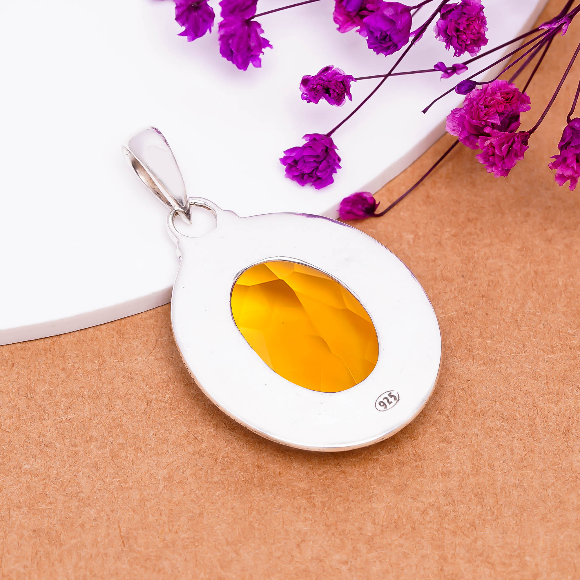 Citrine - Simulated 925 Solid Sterling Silver Pendant