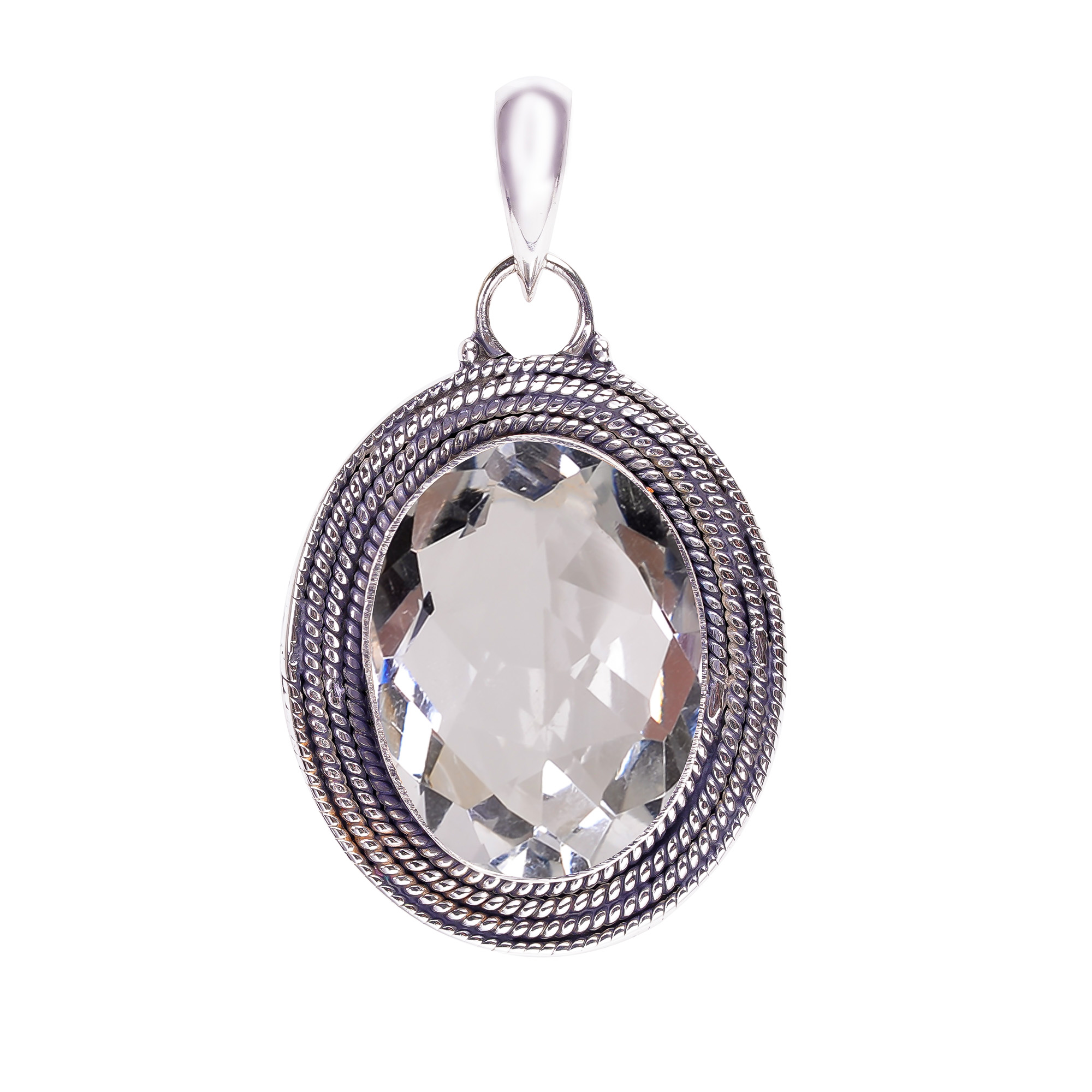 White Topaz - Simulated 925 Solid Sterling Silver Pendant