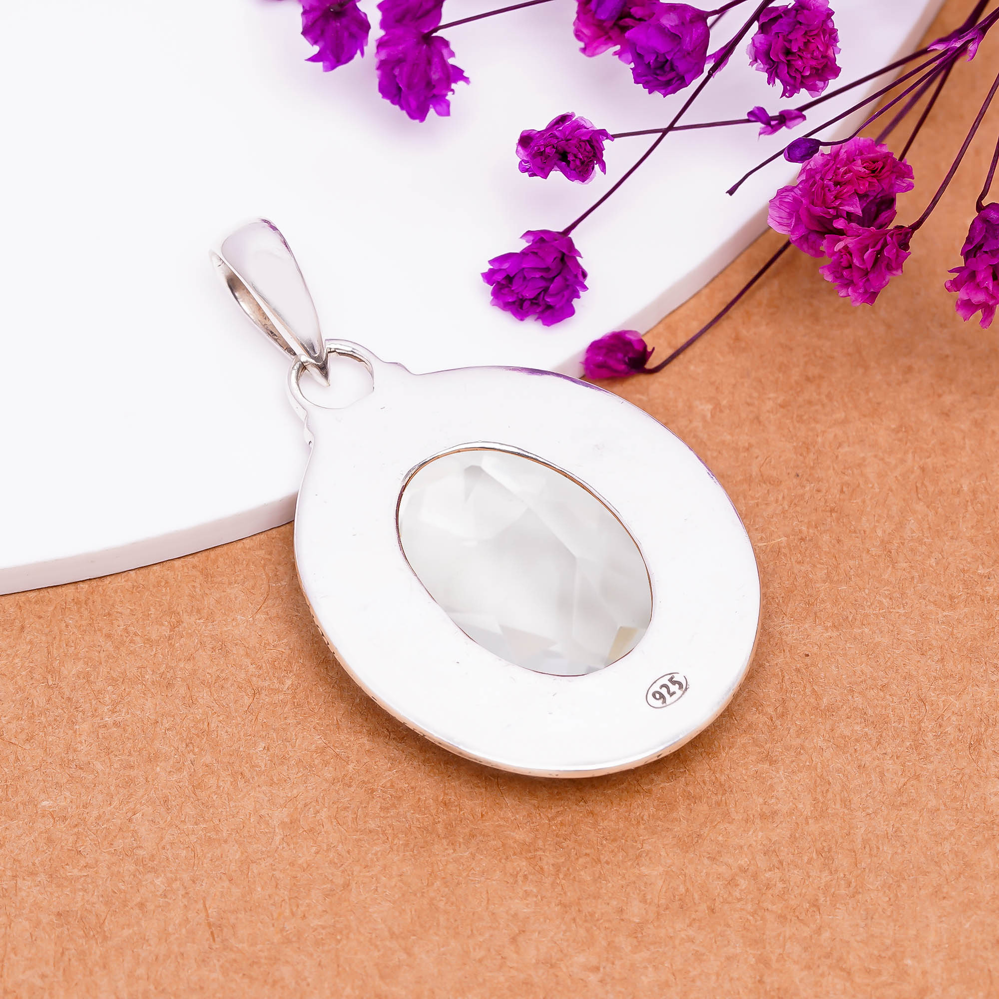 White Topaz - Simulated 925 Solid Sterling Silver Pendant