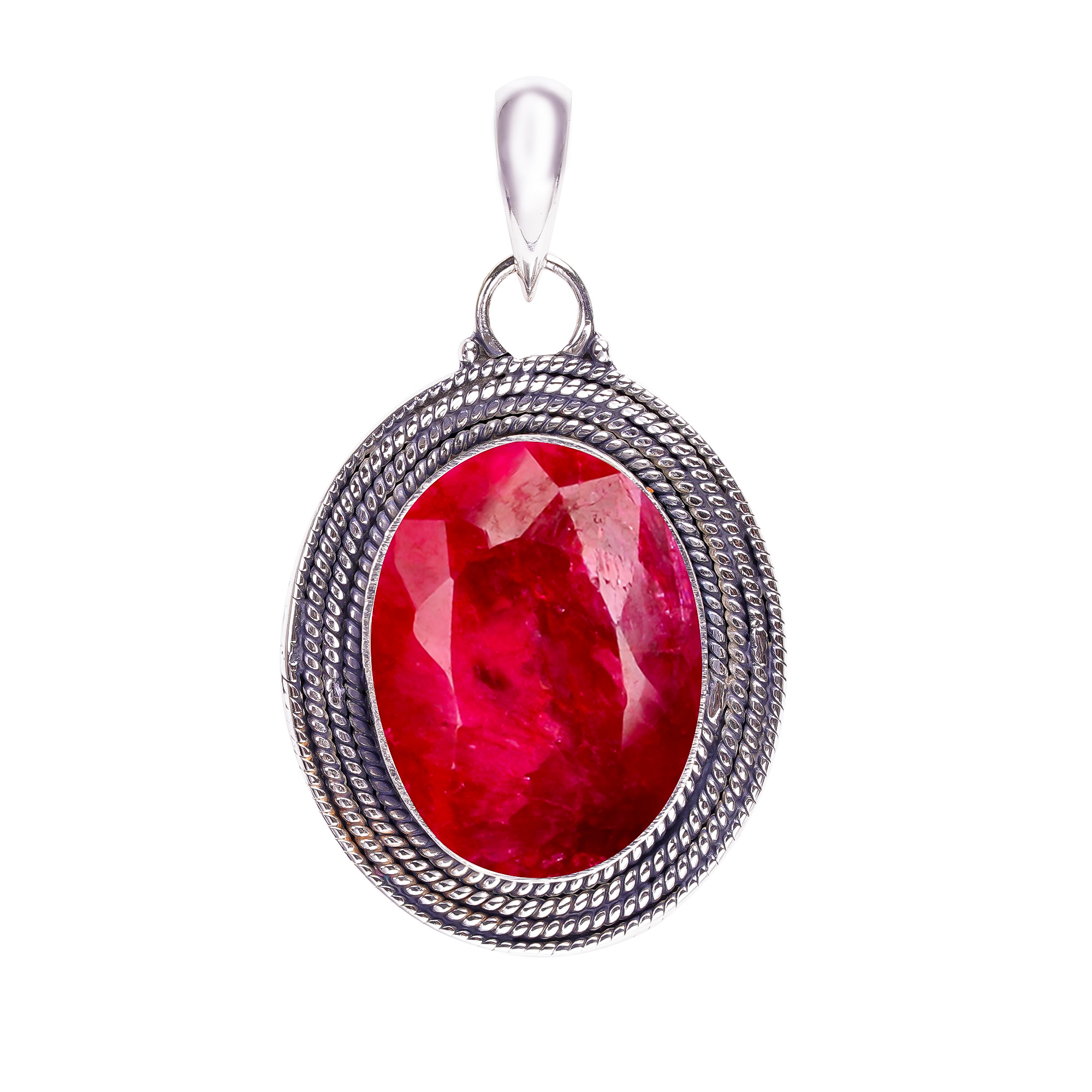 Ruby - Dyed Quartz 925 Solid Sterling Silver Pendant
