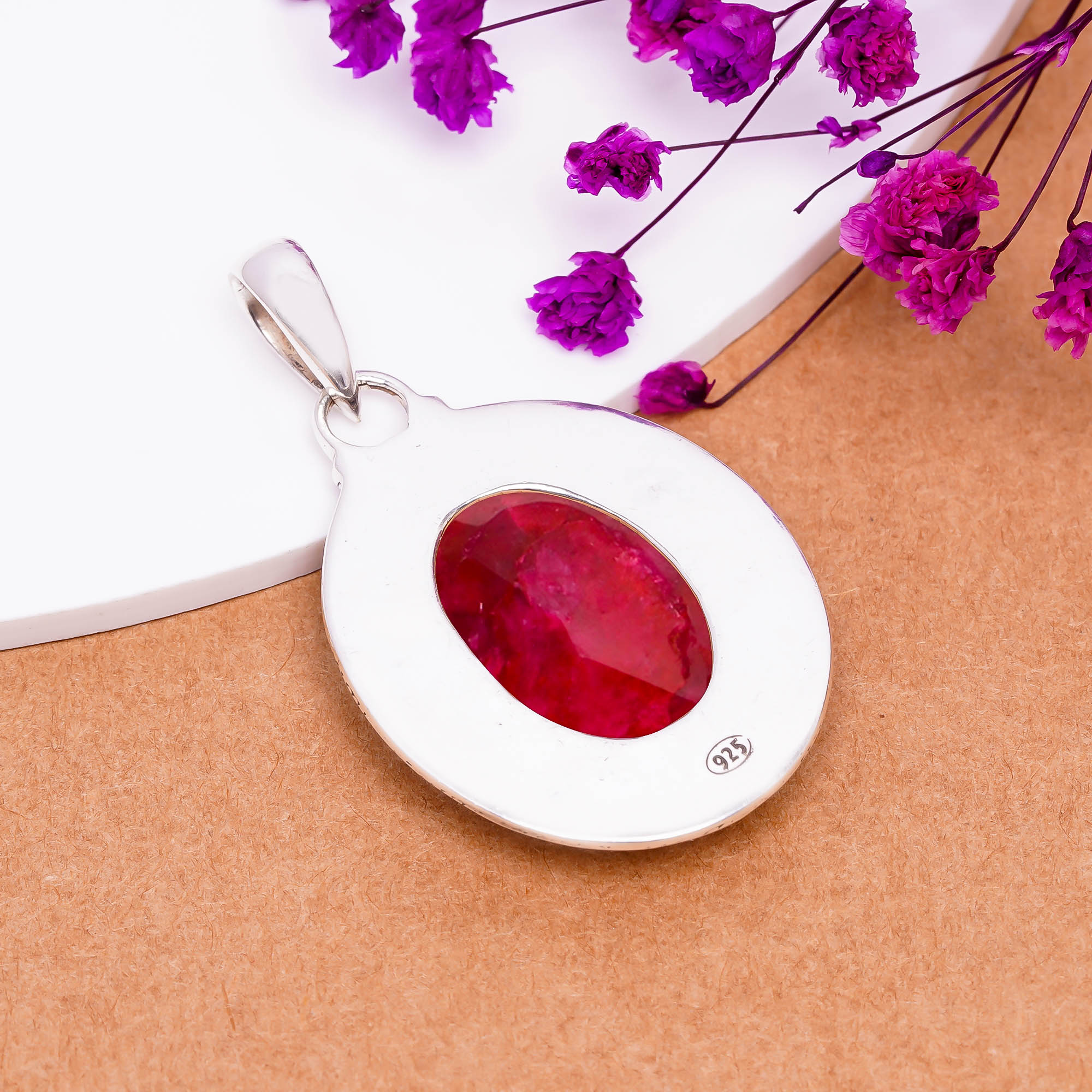 Ruby - Dyed Quartz 925 Solid Sterling Silver Pendant