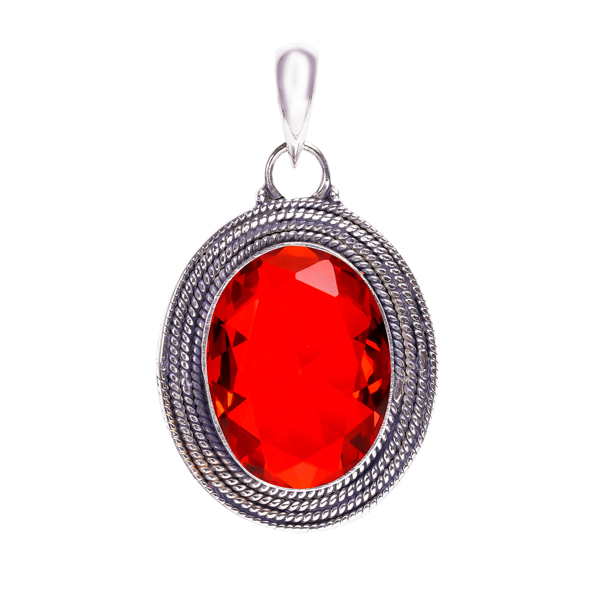 Red Garnet - Simulated 925 Solid Sterling Silver Pendant