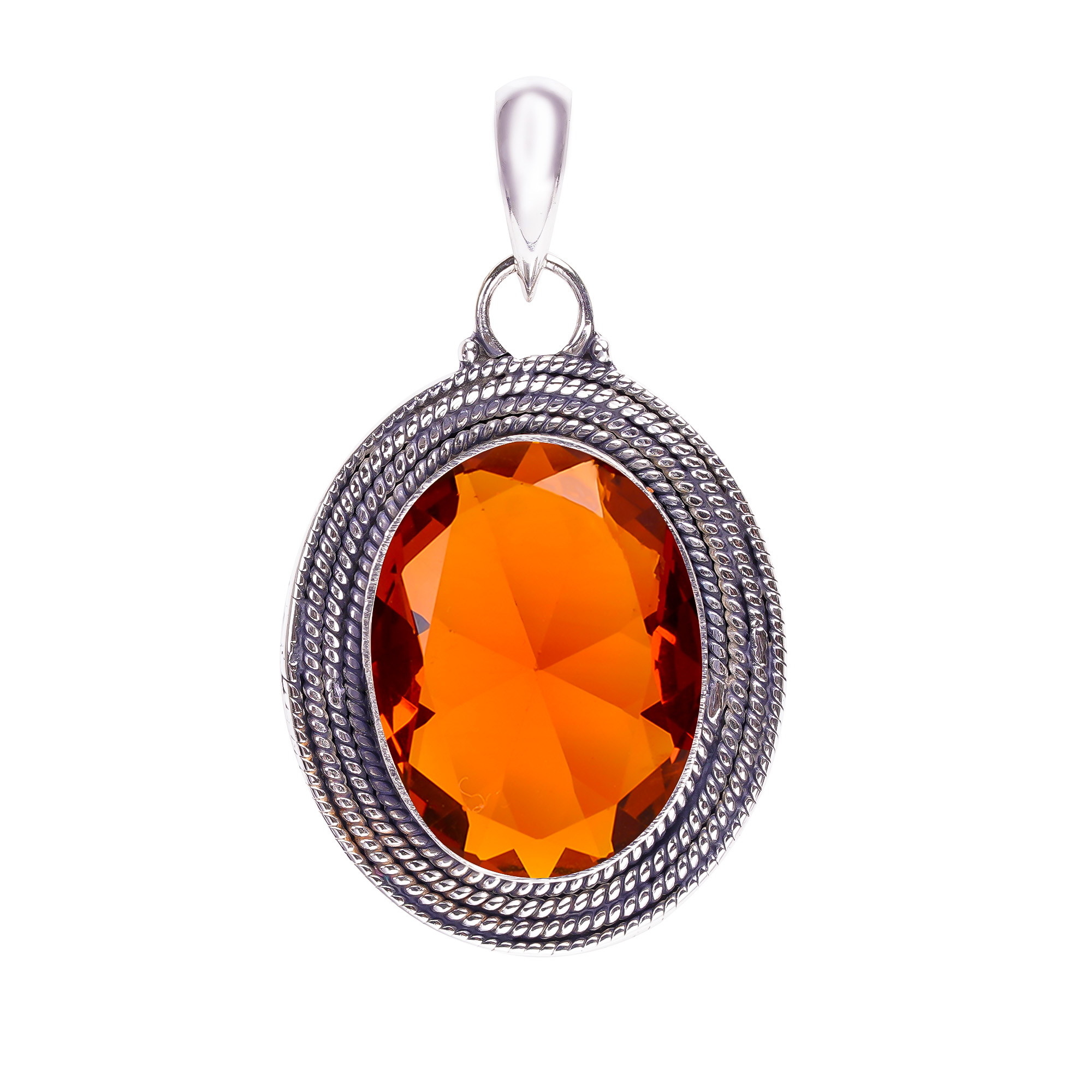 Golden Quartz - Simulated 925 Solid Sterling Silver Pendant