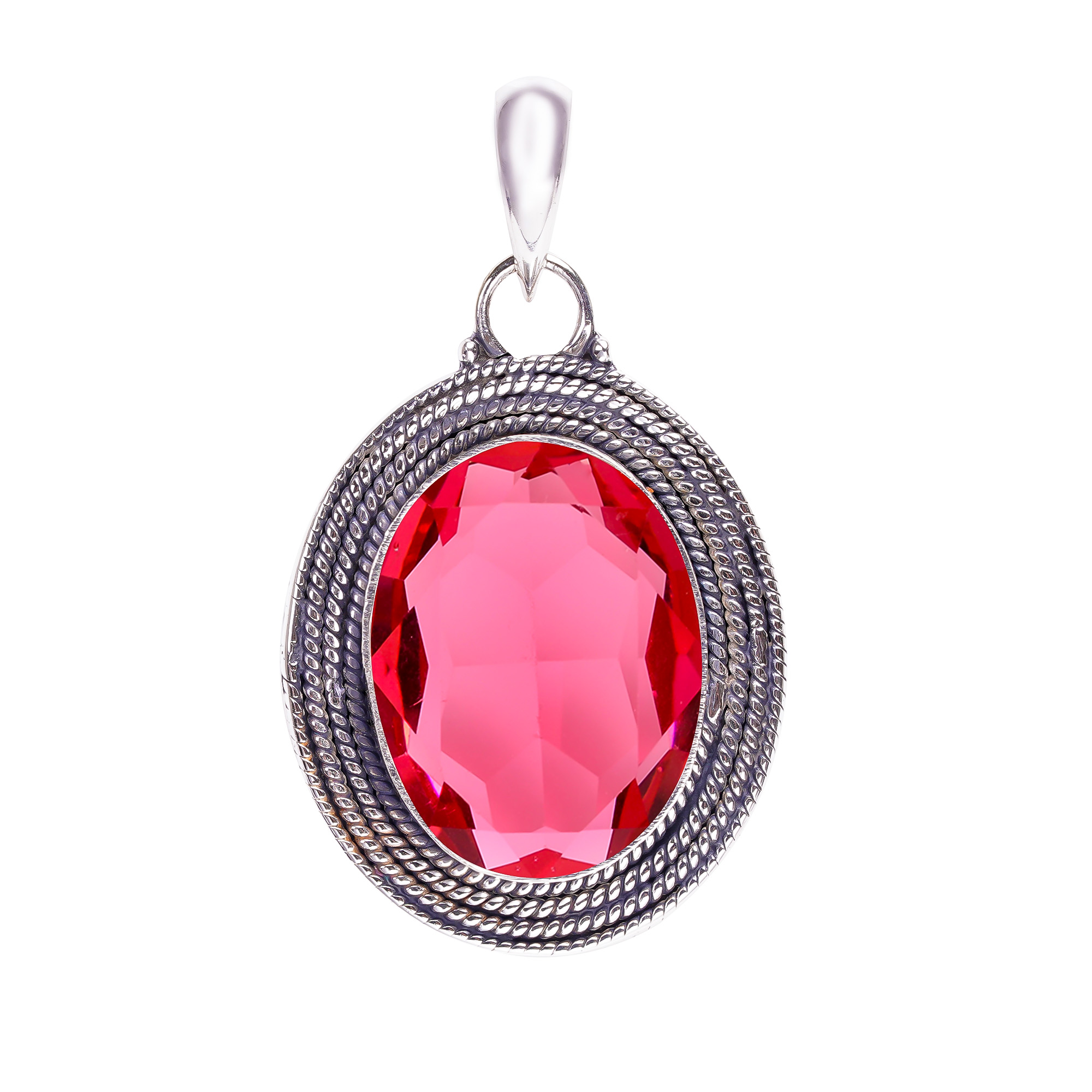 Pink Rubellite Tourmaline - Simulated 925 Solid Sterling Silver Pendant