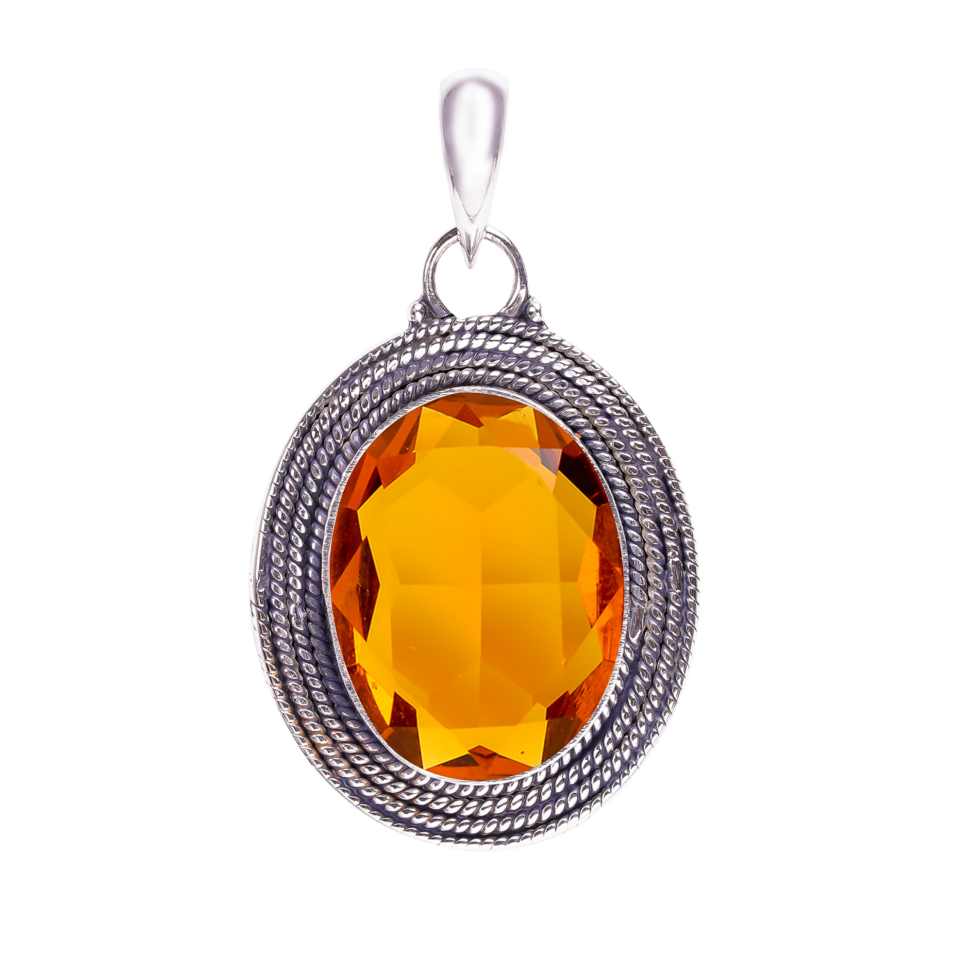 Citrine - Simulated 925 Solid Sterling Silver Pendant