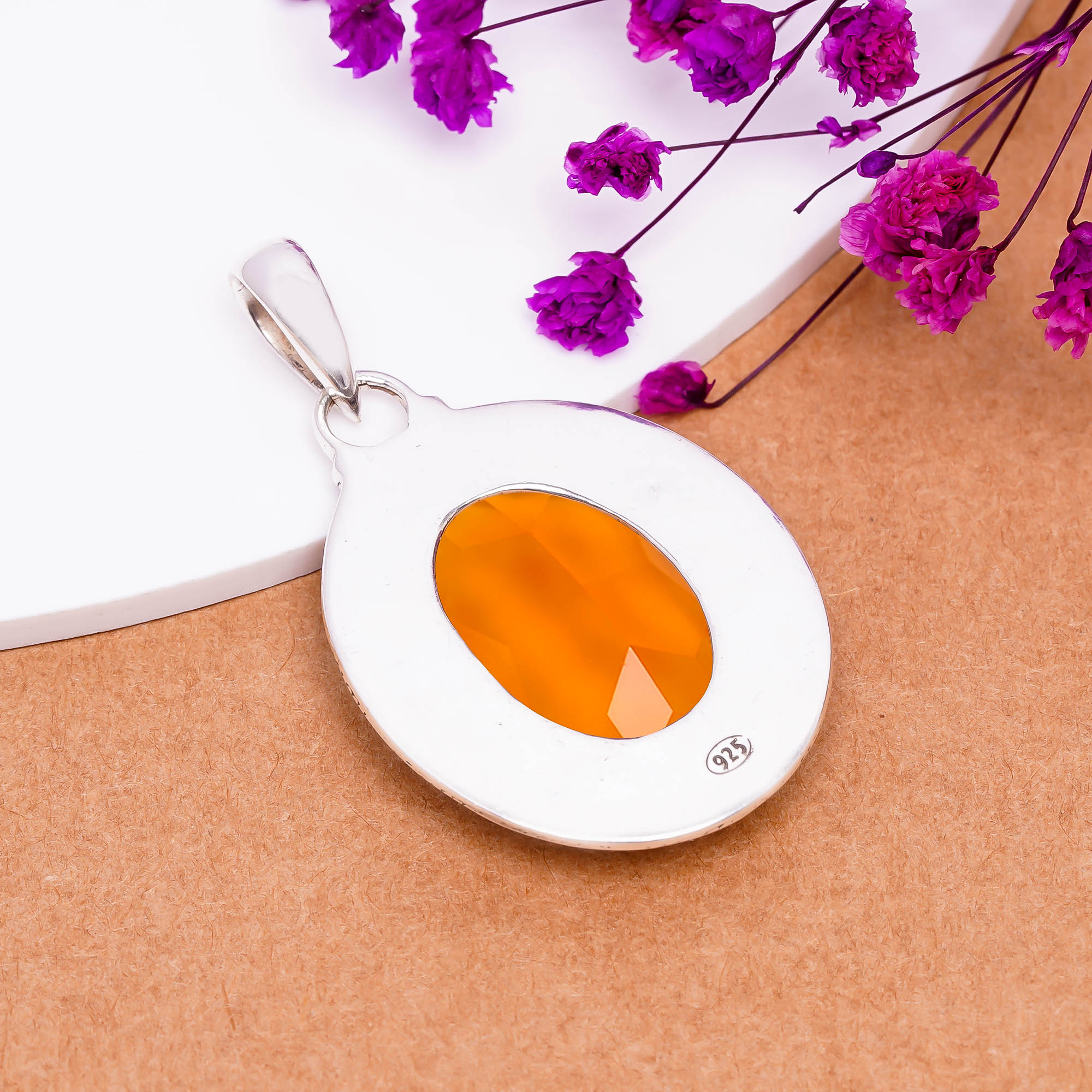 Citrine - Simulated 925 Solid Sterling Silver Pendant