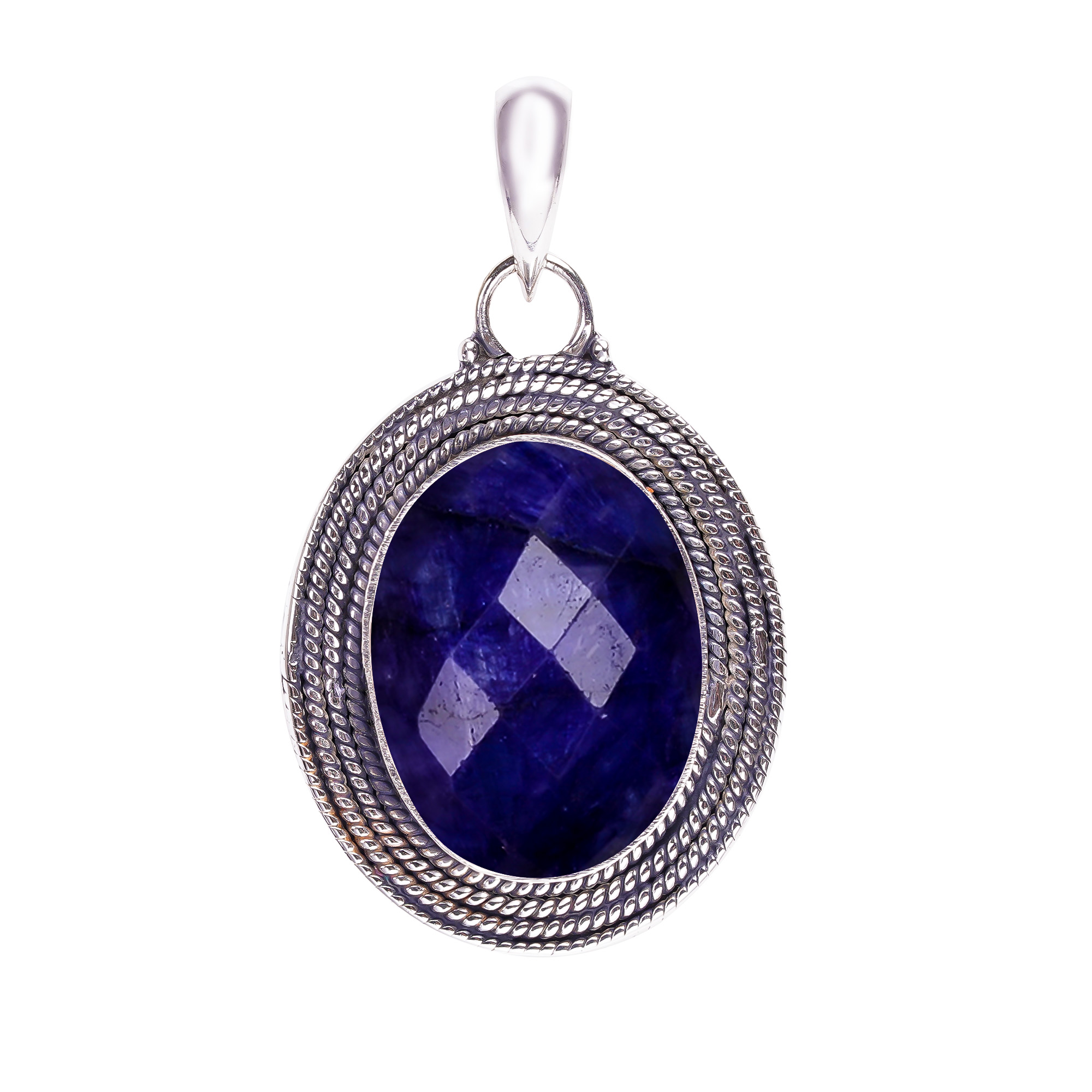 Blue Sapphire - Dyed Quartz 925 Solid Sterling Silver Pendant