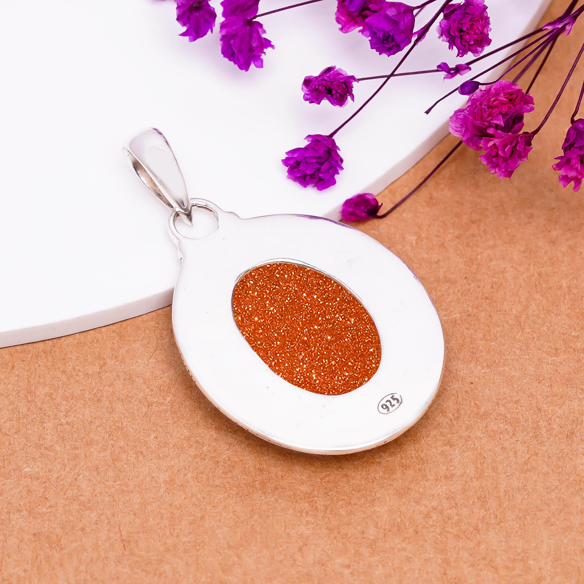 Golden Sunstone - Simulated 925 Solid Sterling Silver Pendant